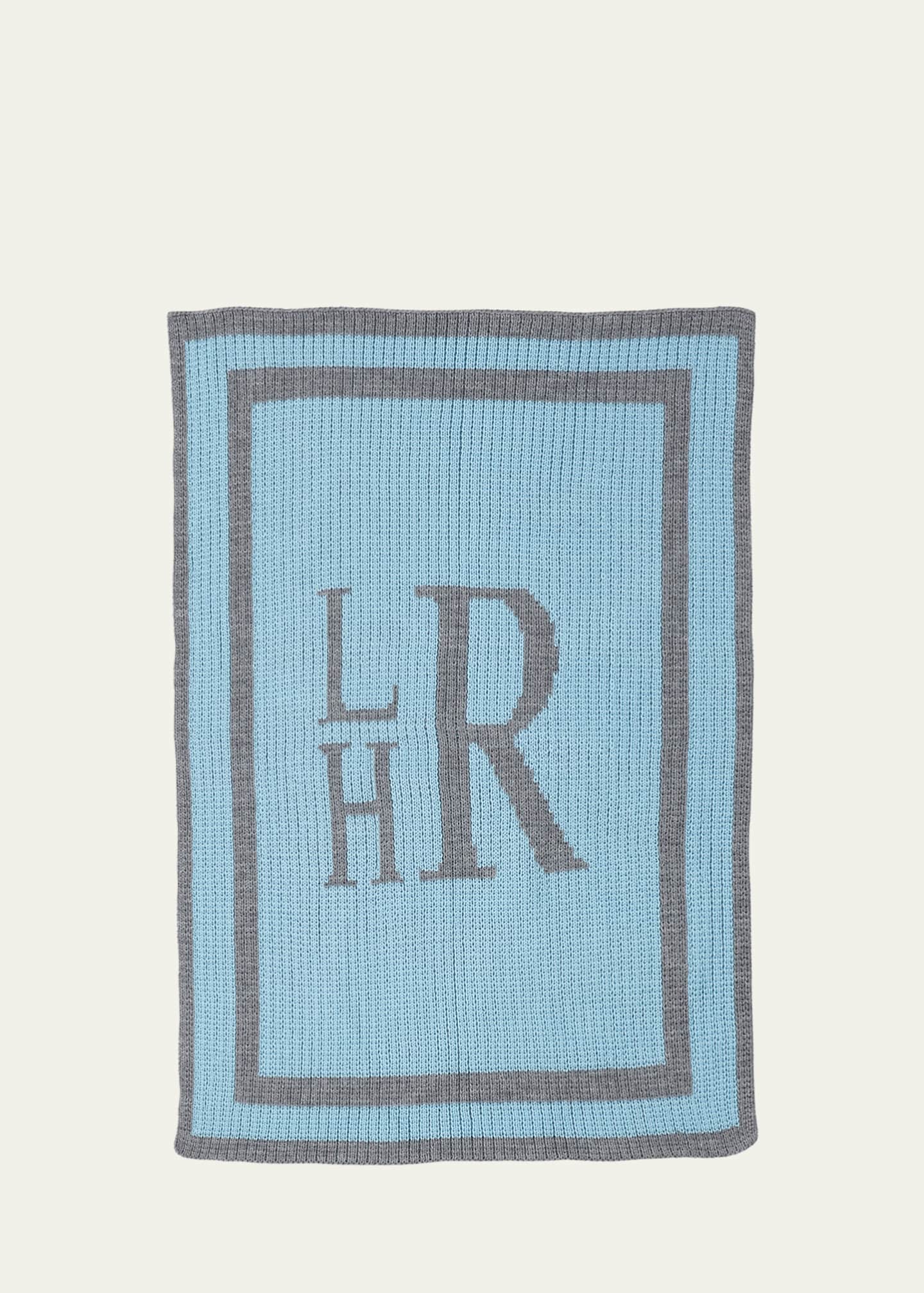 Butterscotch Blankees Monogrammed Knit Striped-Trim Baby Blanket, Light Blue Image 1 of 2