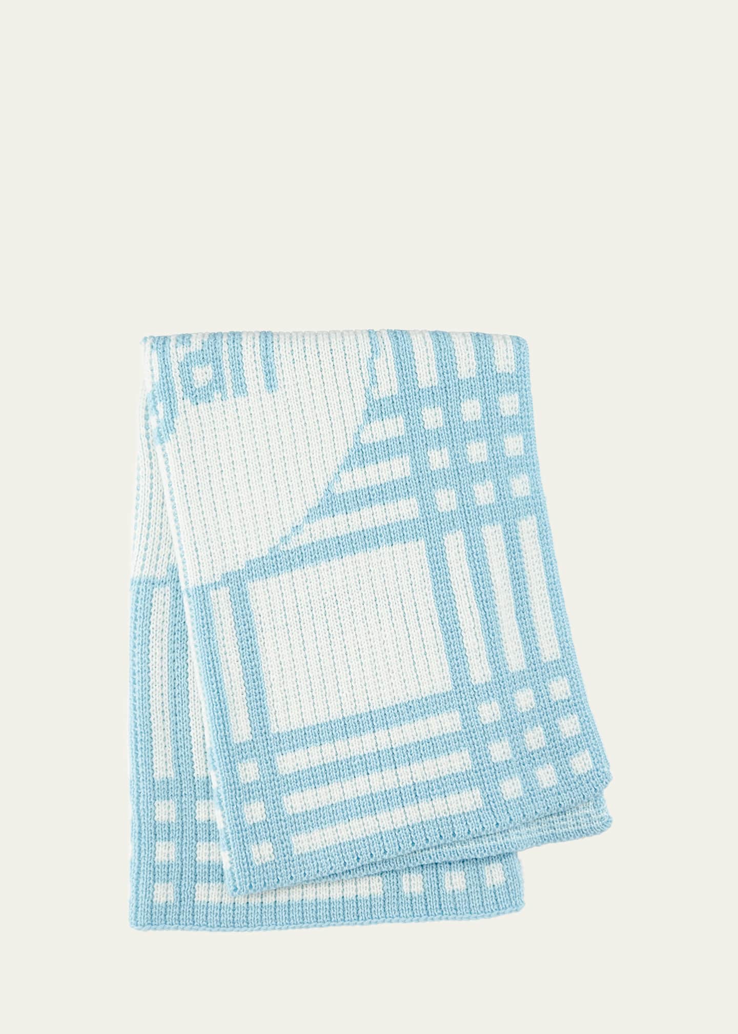 Butterscotch Blankees Personalized Plaid Knit Baby Blanket, Light Blue Image 2 of 2