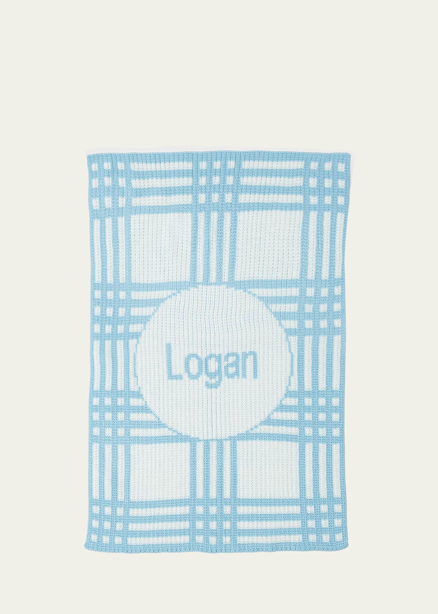 Butterscotch Blankees Personalized Plaid Knit Baby Blanket, Light Blue Image 1 of 2