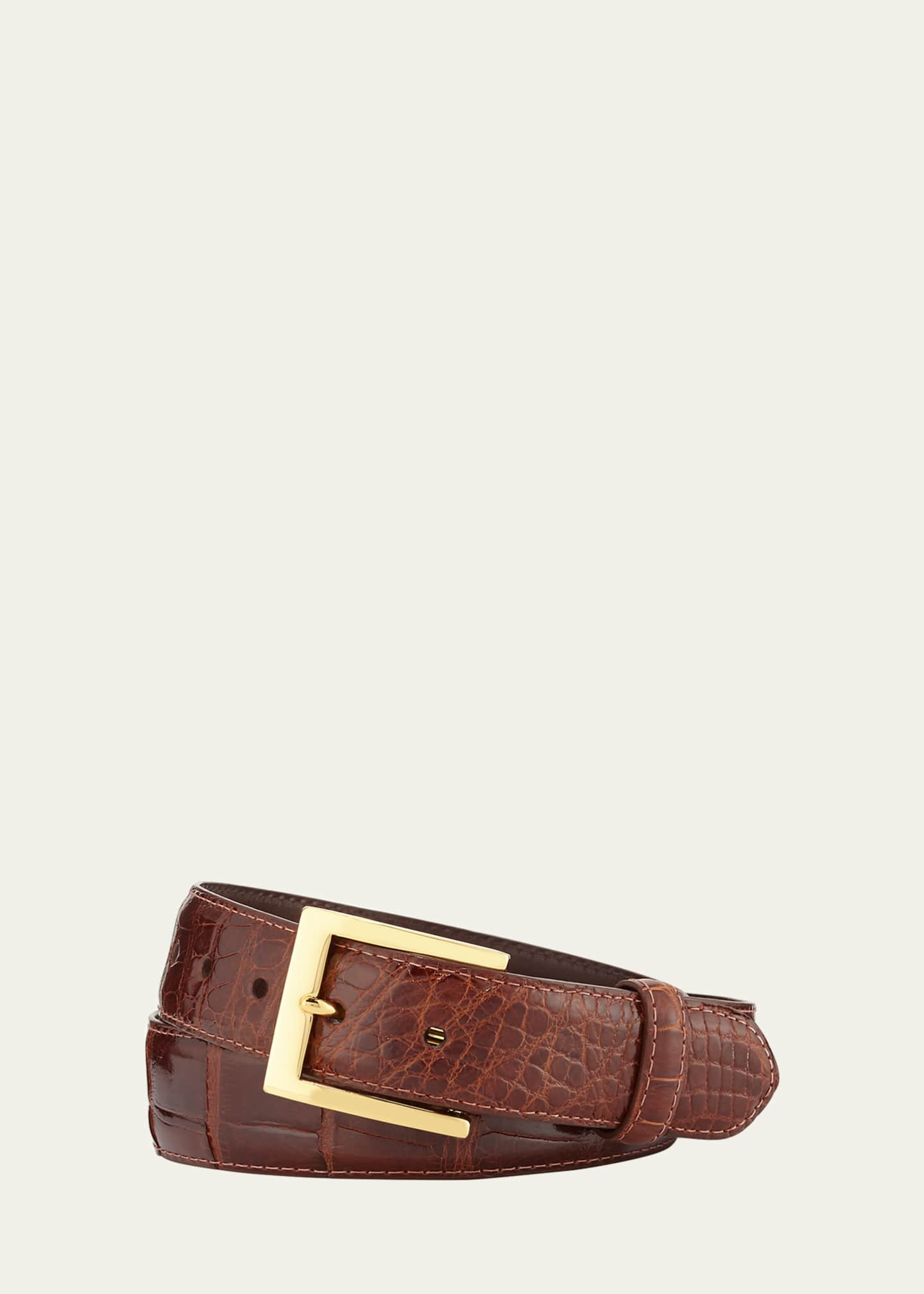 W. Kleinberg Glazed Alligator Belt with Interchangeable Buckles, Brown Image 2 of 2