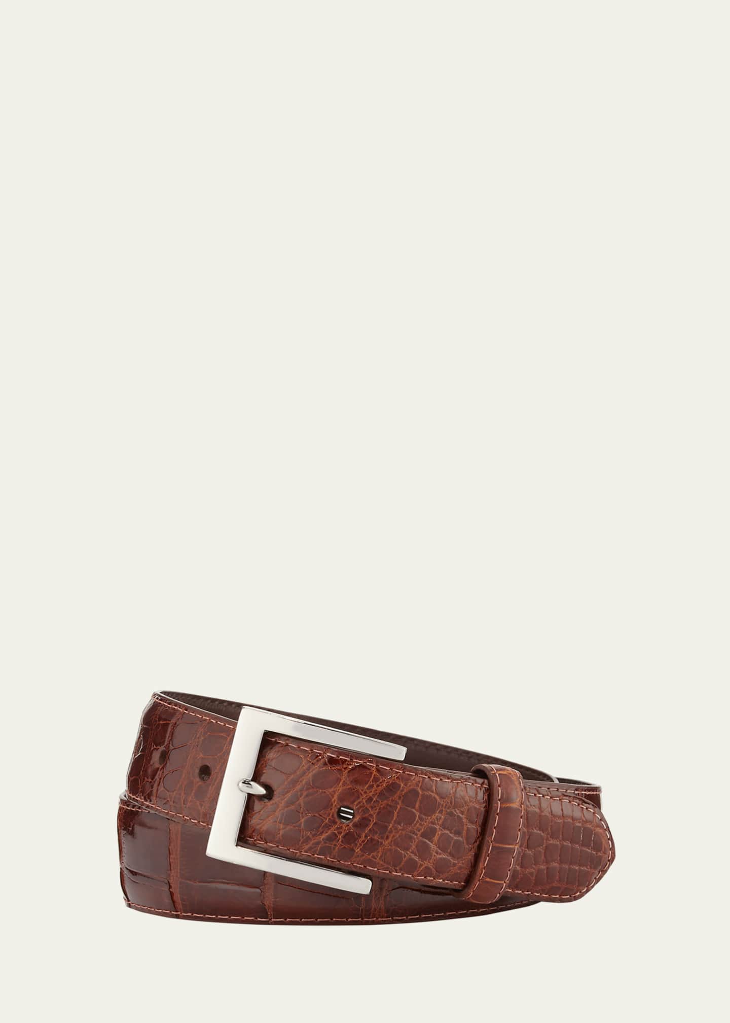 W. Kleinberg Glazed Alligator Belt with Interchangeable Buckles, Brown Image 1 of 2