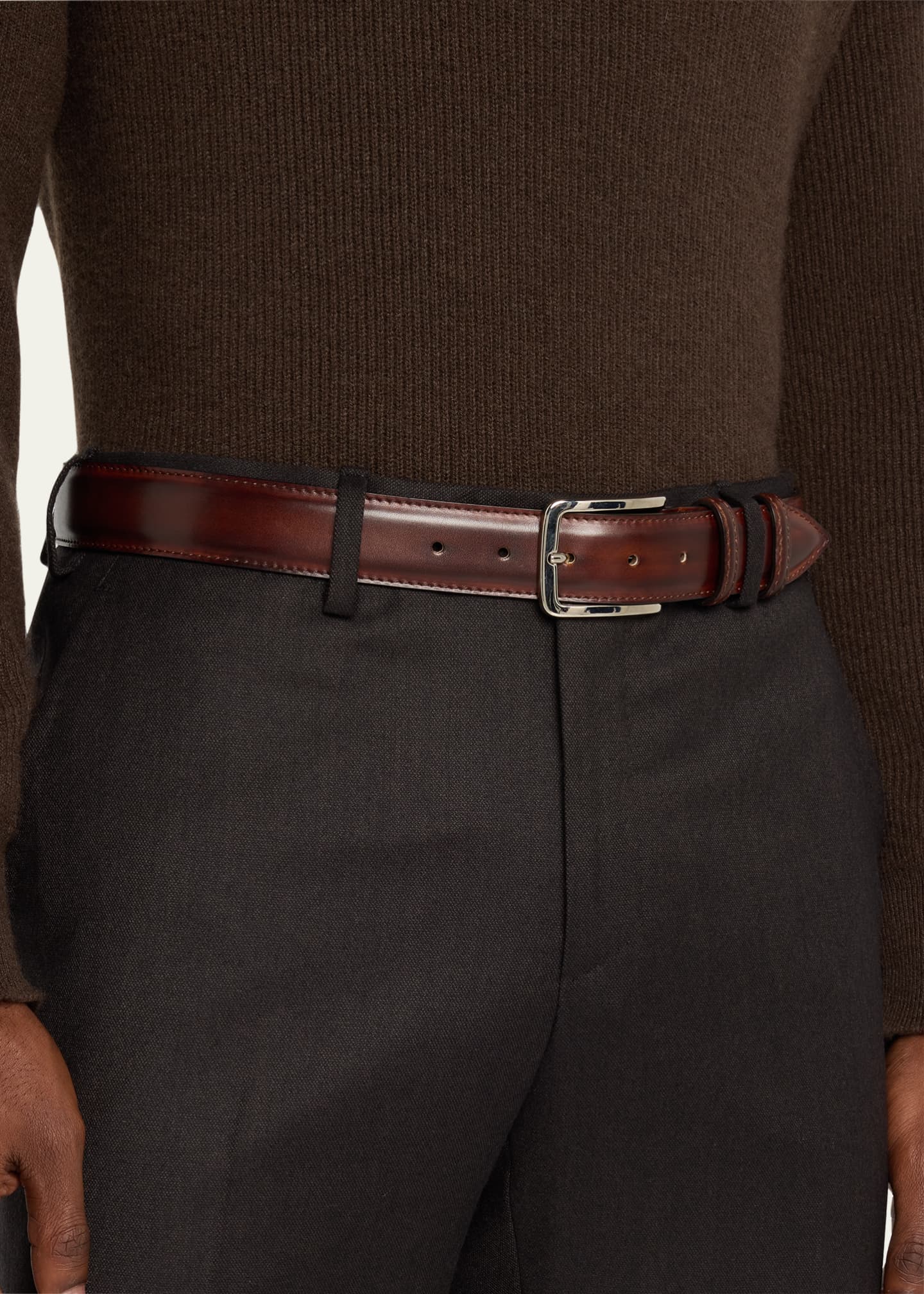 Bontoni Men's 35mm Burnished Leather Belt - Bergdorf Goodman