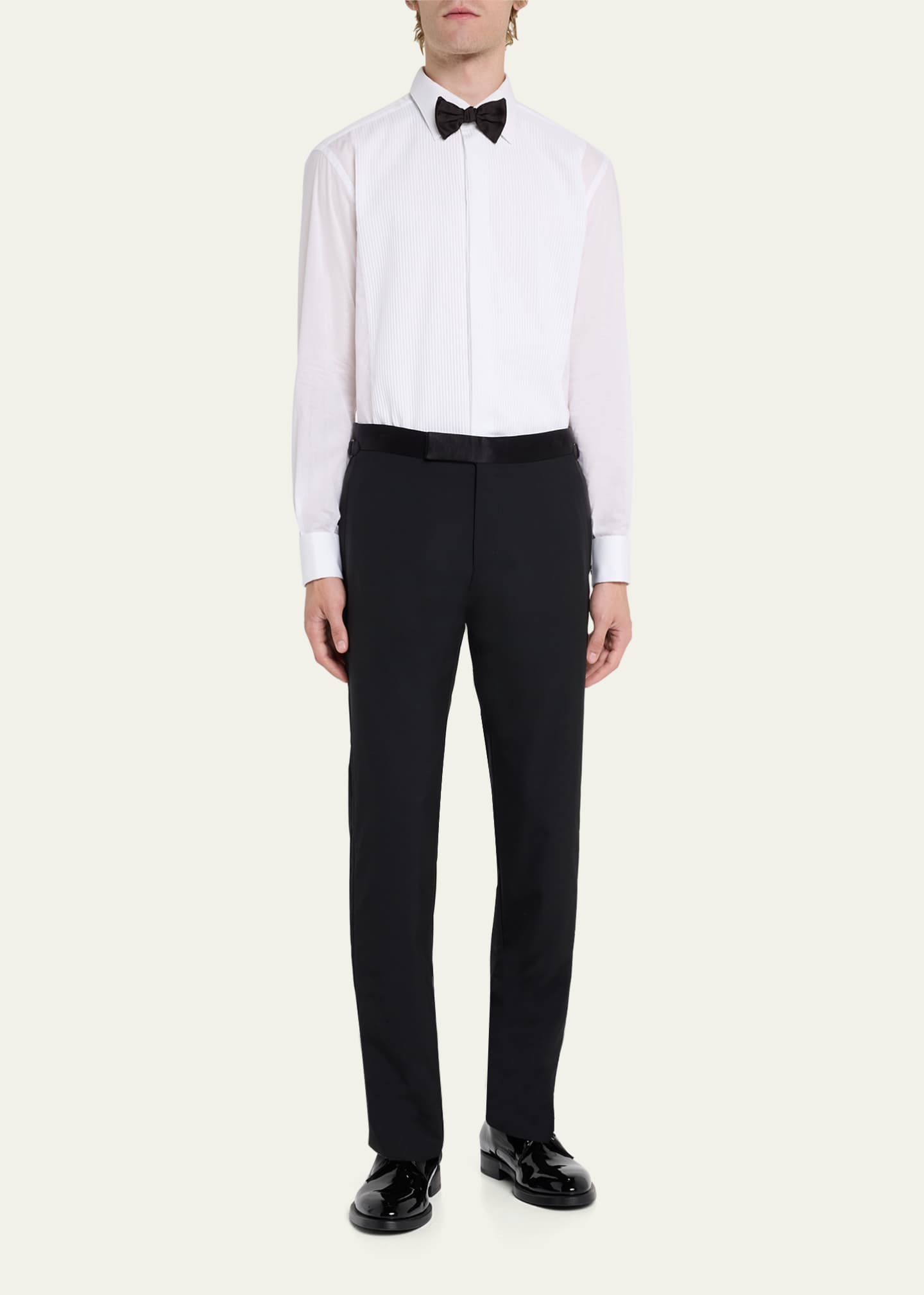 Brioni Pleated Poplin French-Cuff Dress Shirt Image 2 of 5
