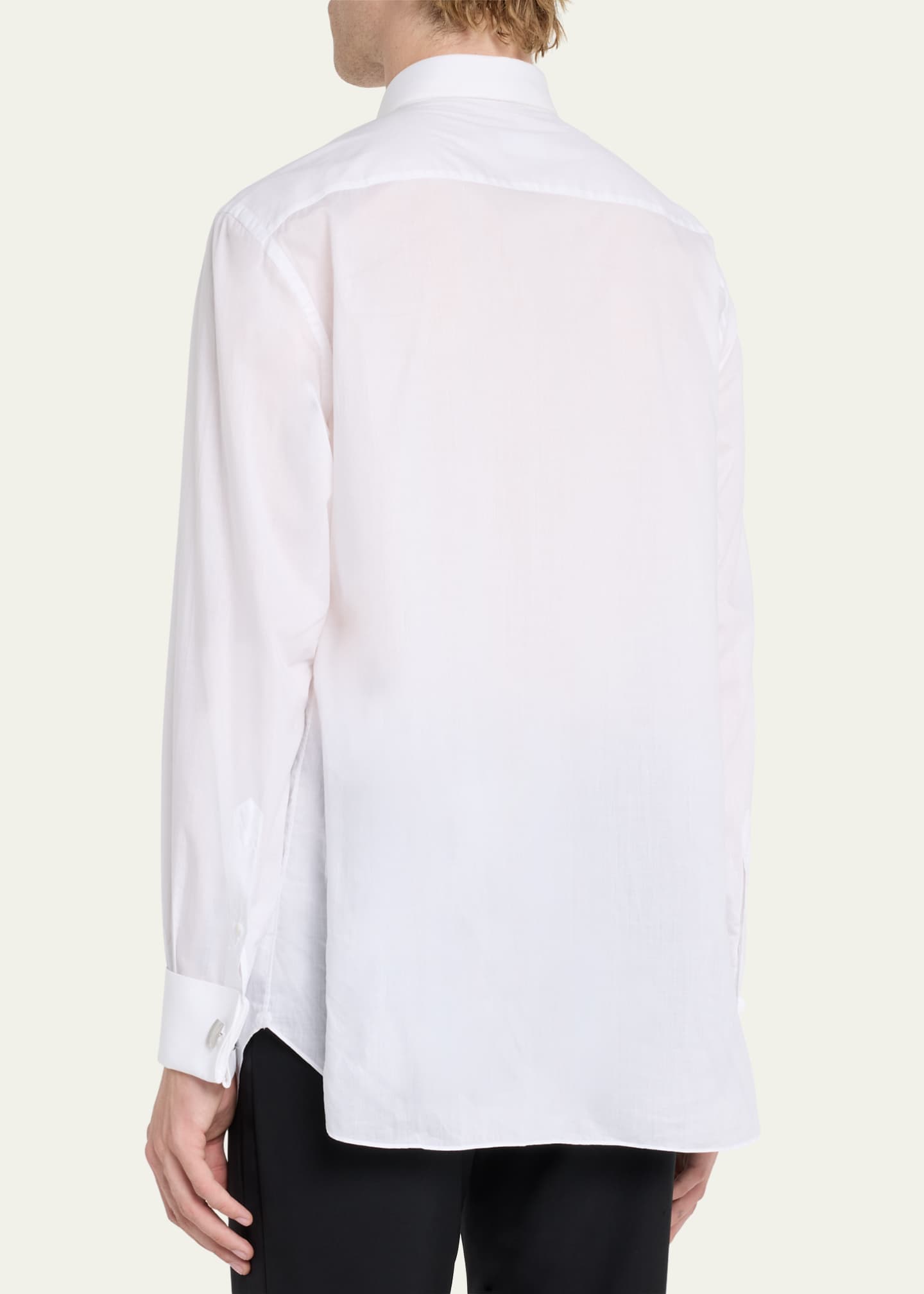 Brioni Pleated Poplin French Cuff Dress Shirt White