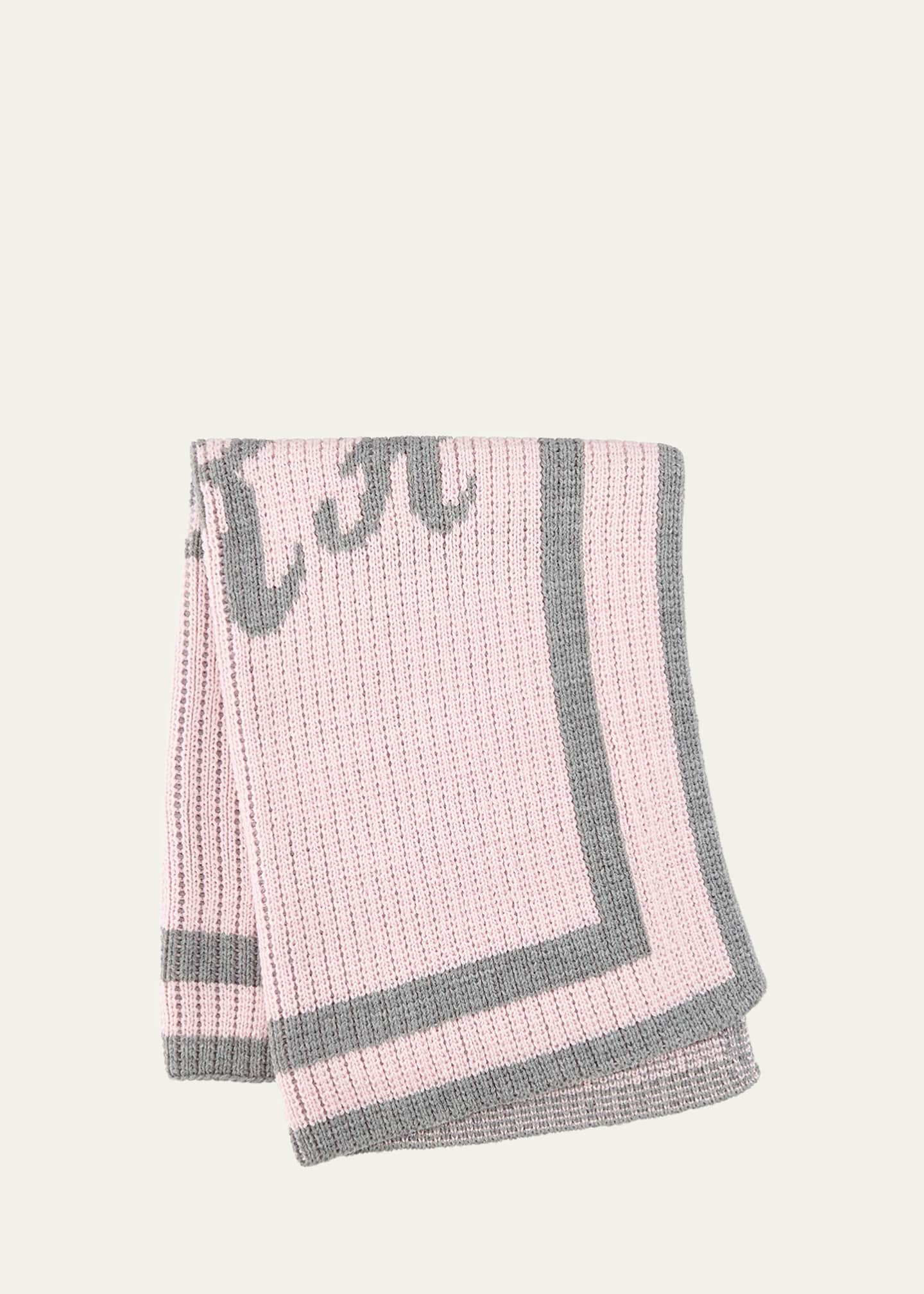 Butterscotch Blankees Monogram Knit Striped-Trim Baby Blanket, Pink Image 2 of 2
