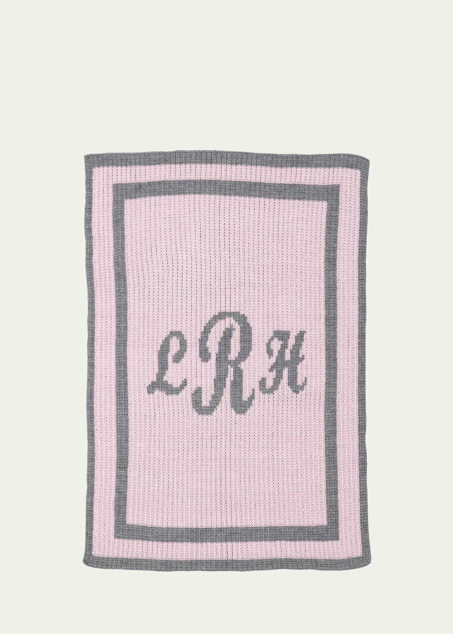 Butterscotch Blankees Monogram Knit Striped-Trim Baby Blanket, Pink Image 1 of 2