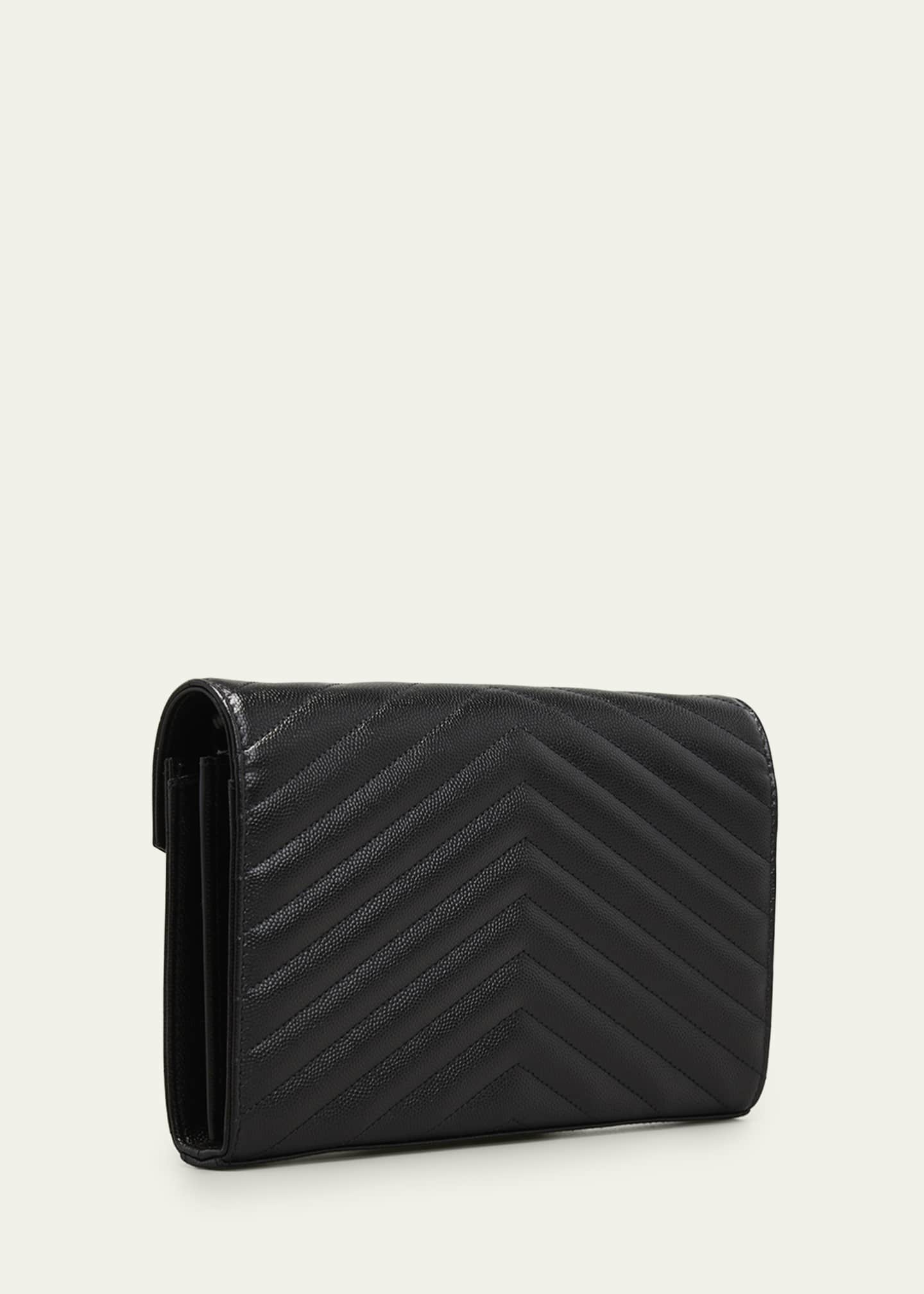 Saint Laurent Chevron Leather Monogram Wallet Chain Bag Black