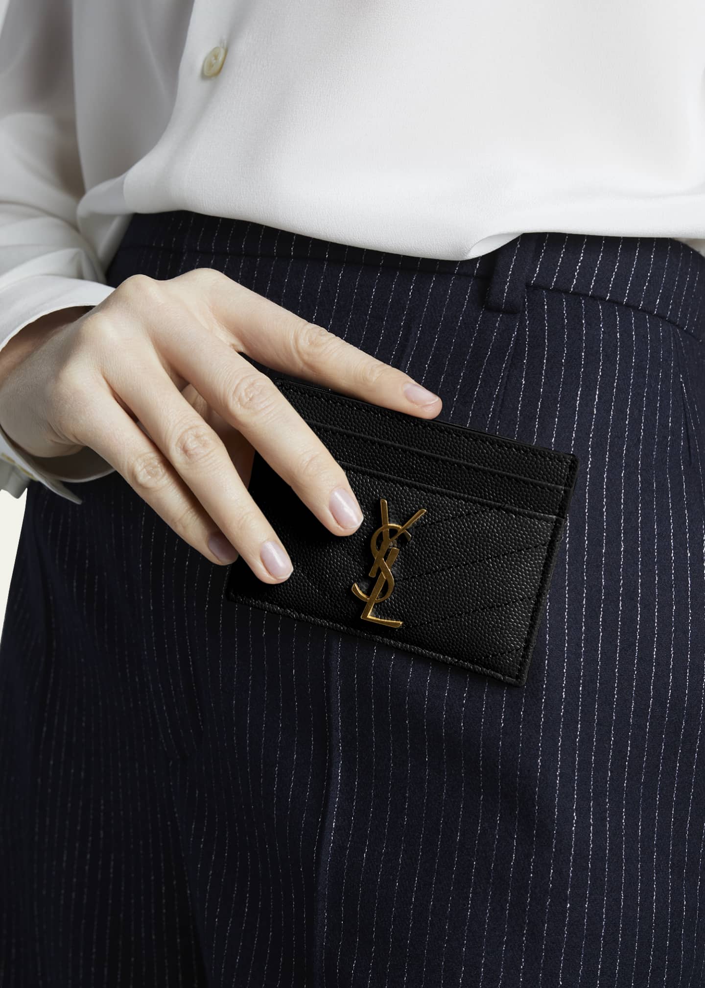 Saint Laurent YSL Monogram Card Case in Grained Leather Image 2 of 4