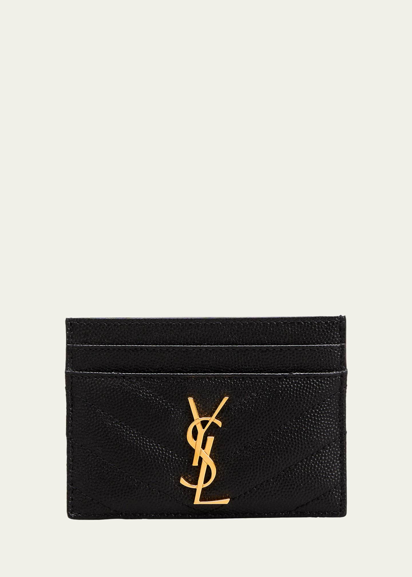 Saint Laurent YSL Grain de Poudre Leather Card Case, Golden Hardware