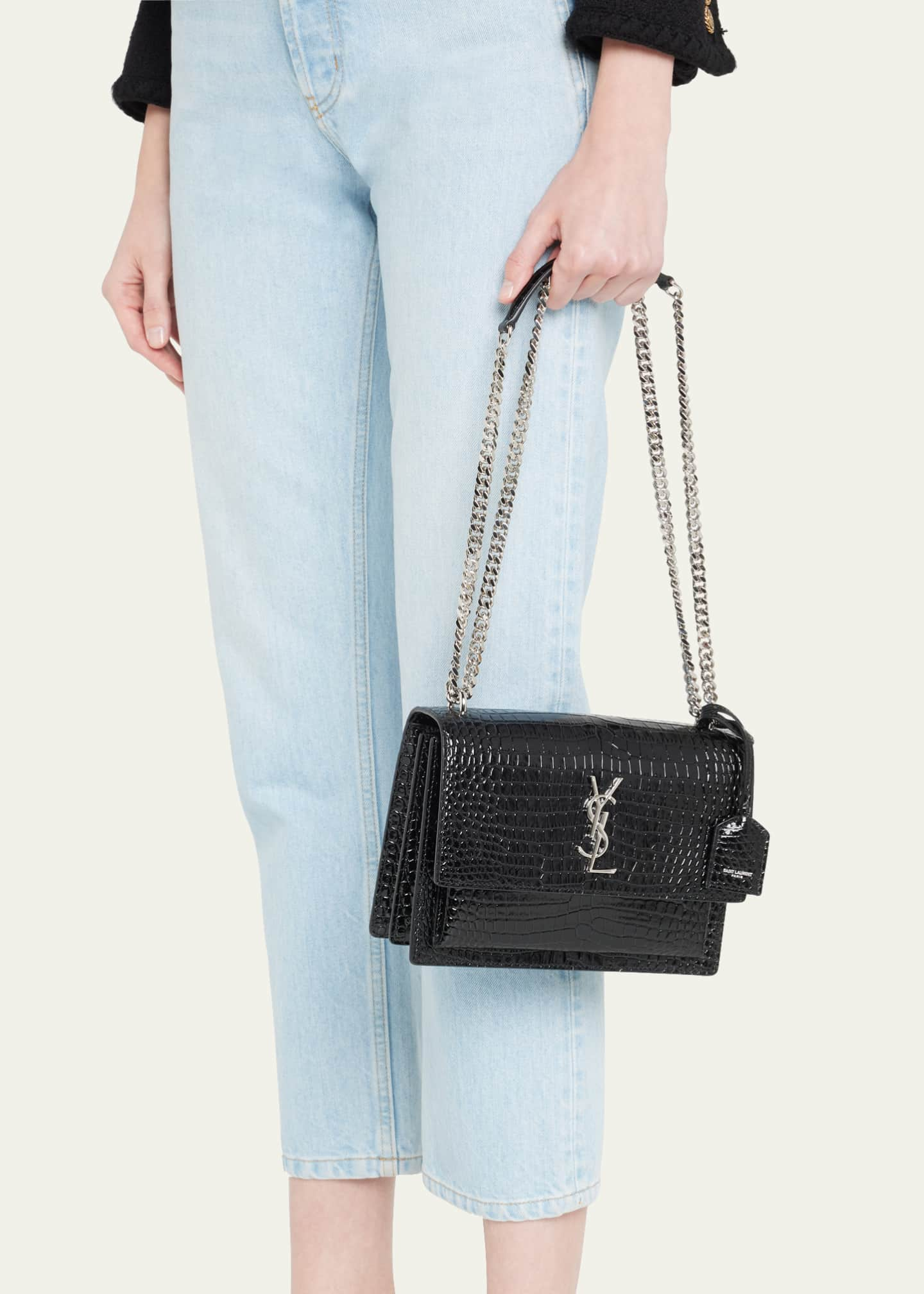 Saint Laurent Sunset Crocodile-Embossed Mini Bag