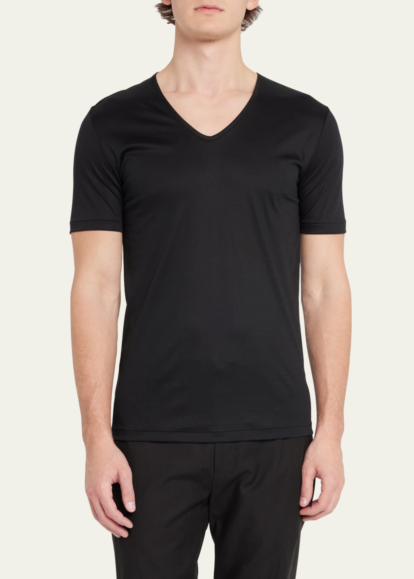 Zimmerli Men's Sea Island V-Neck Cotton T-Shirt Image 4 of 5