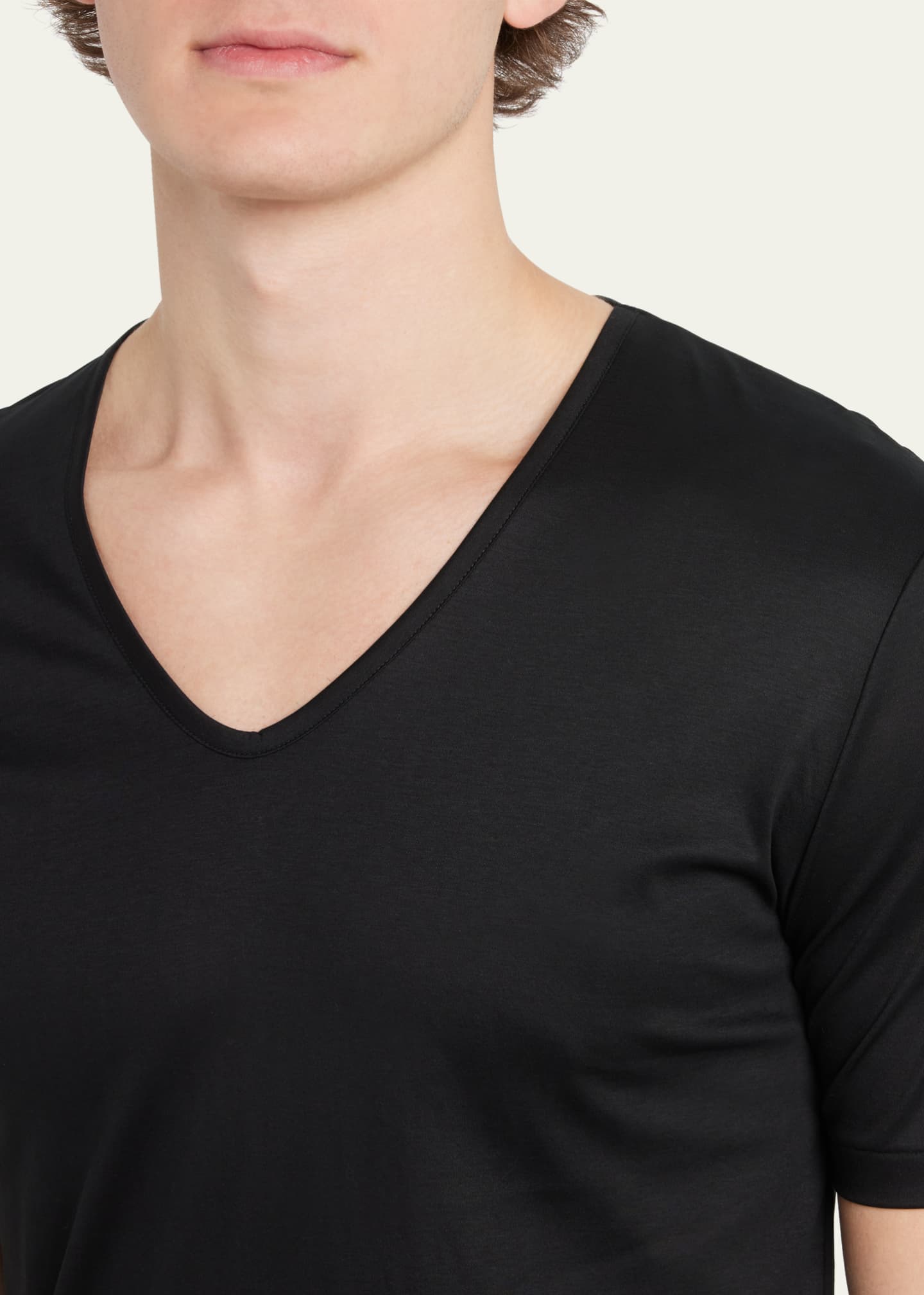 Zimmerli Men's Sea Island V-Neck Cotton T-Shirt Image 5 of 5