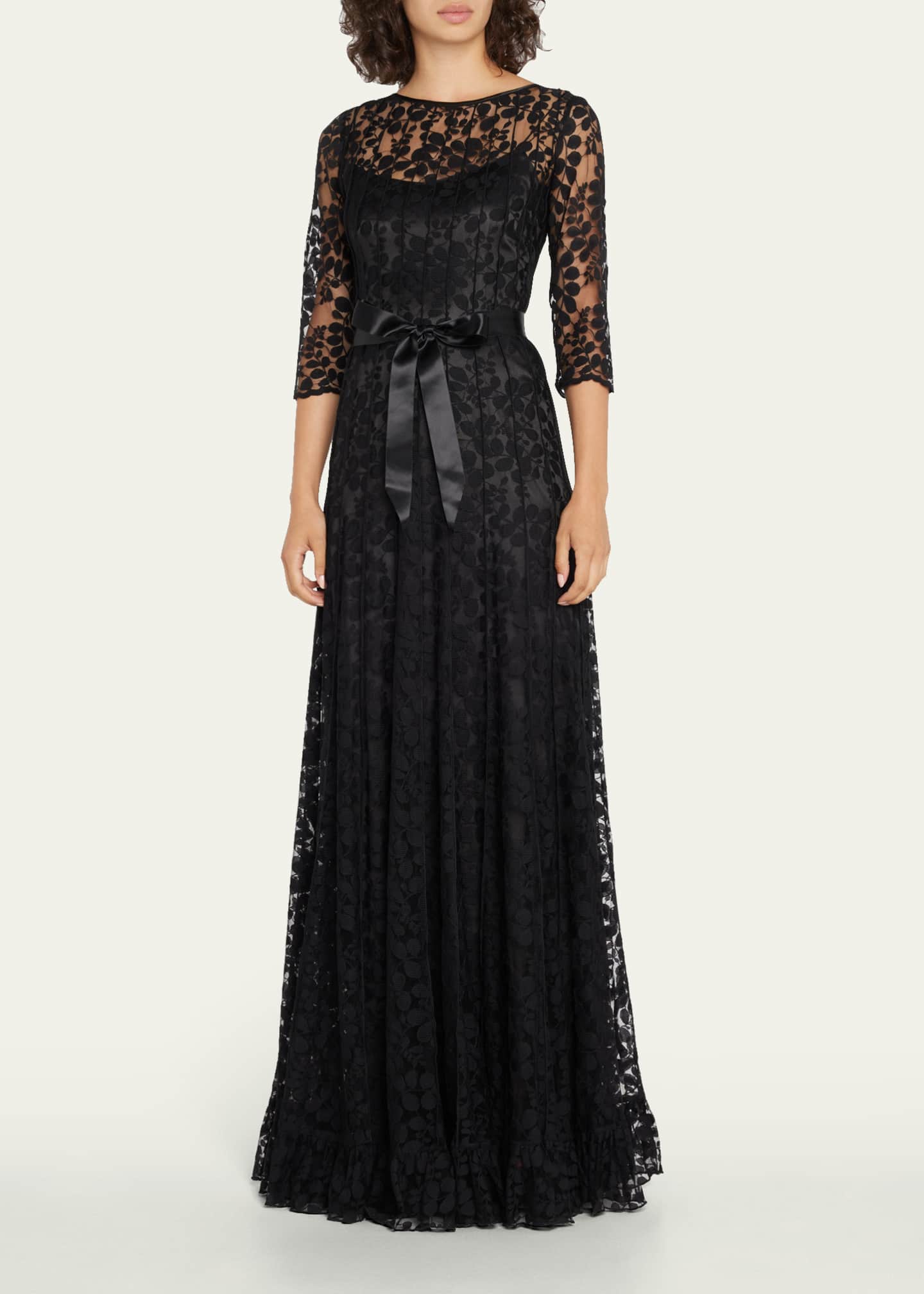 Rickie Freeman for Teri Jon 3/4-Sleeve Lace Overlay Gown - Bergdorf Goodman