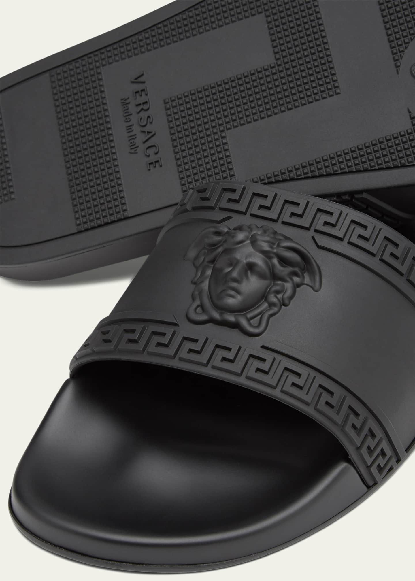 Versace Men's Medusa Greek Key Pool Slide Sandals - Bergdorf Goodman