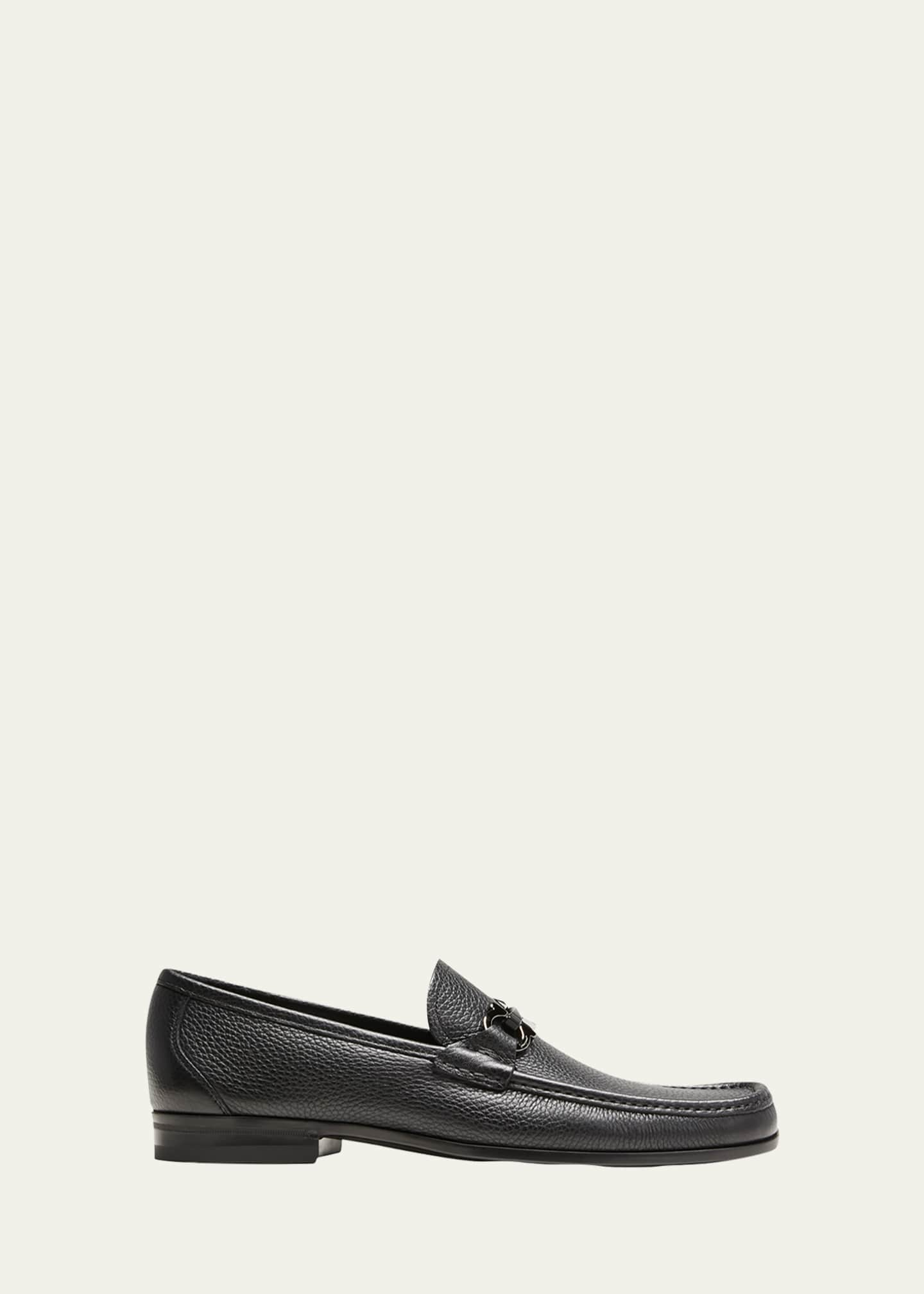 Black Grained Leather Logo Major Loafers