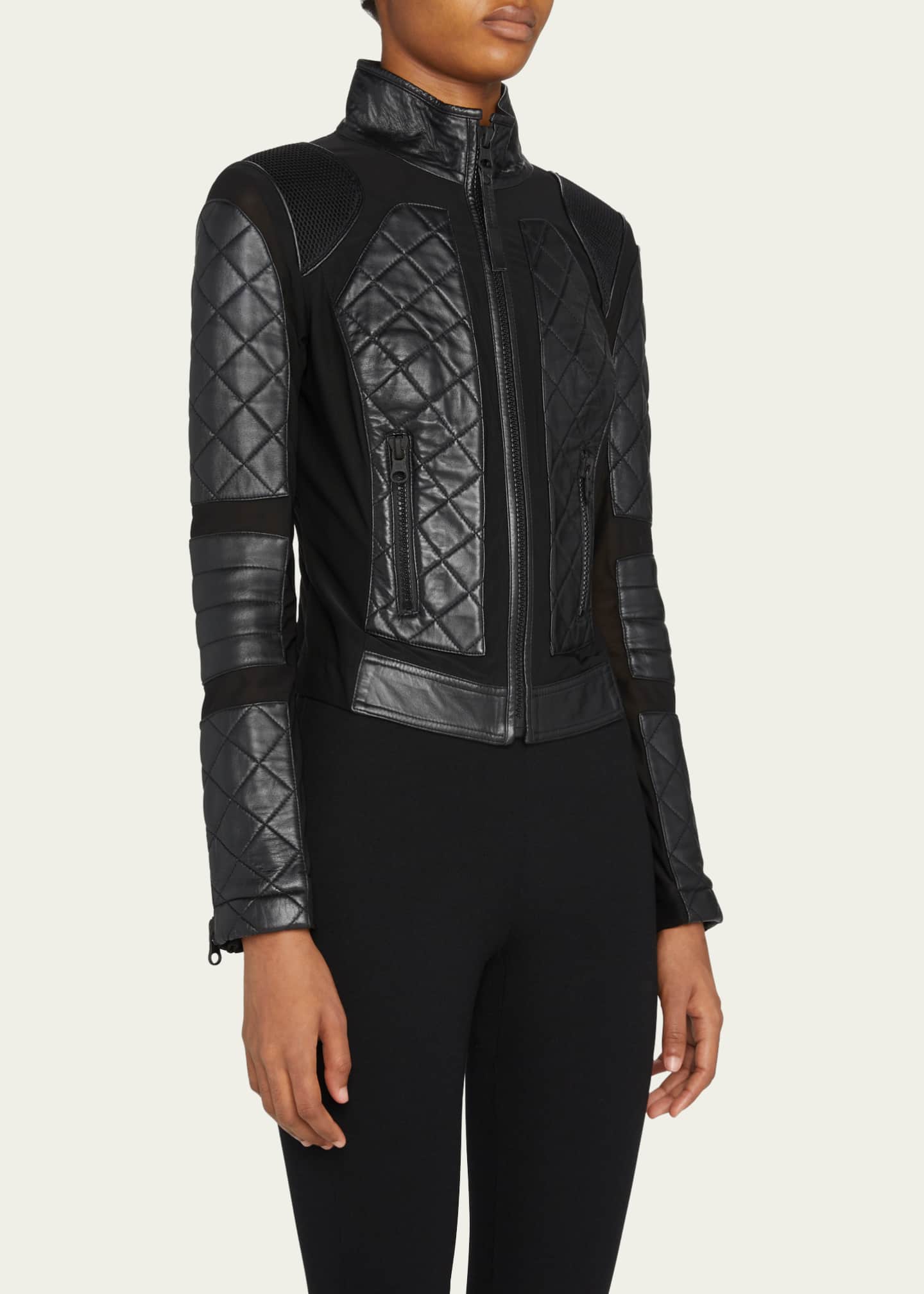 - & Moto Mesh Blanc Quilted Goodman Bergdorf Jacket Noir Leather