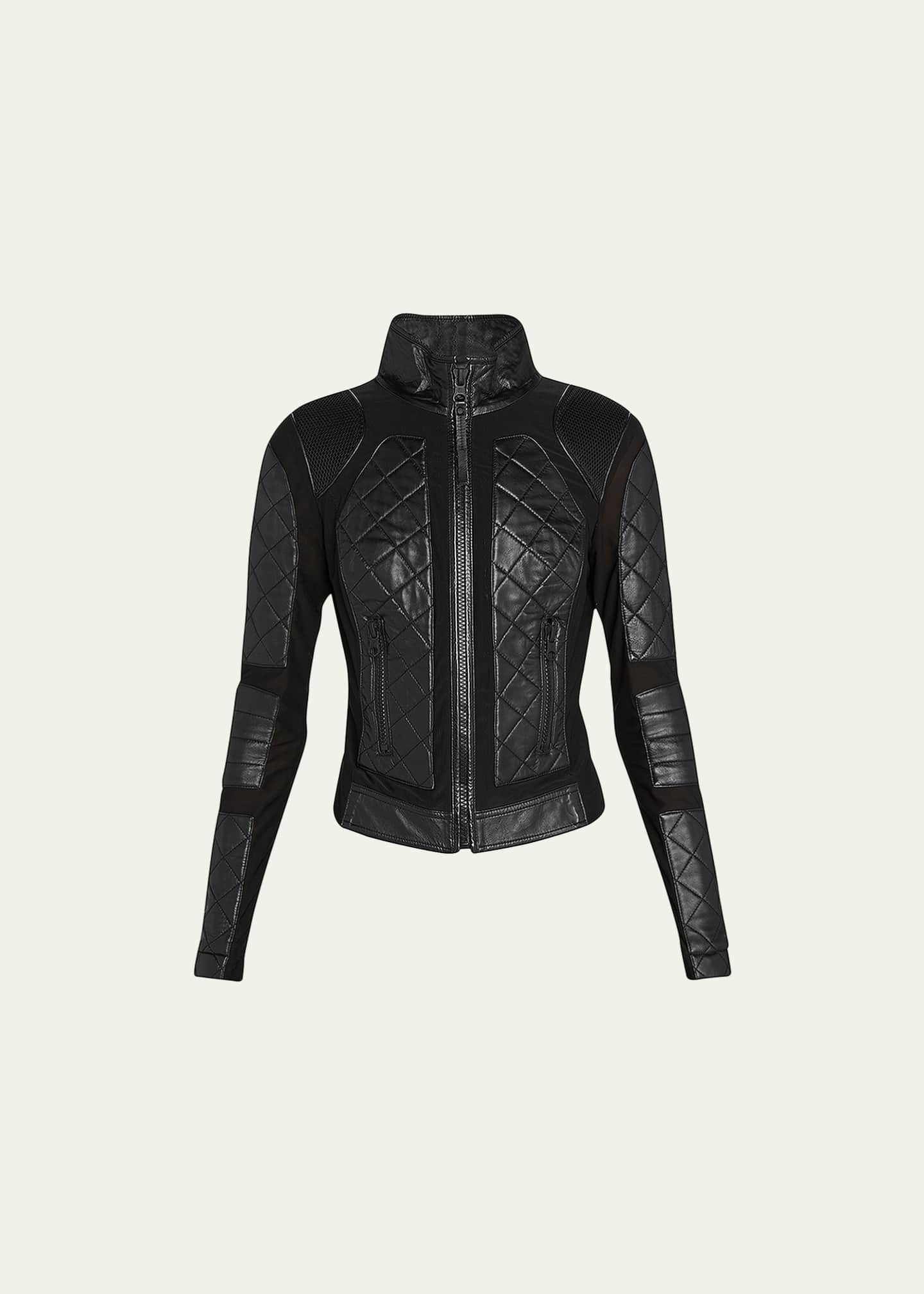 Jacket Bergdorf Goodman & Quilted Mesh Moto - Leather Blanc Noir