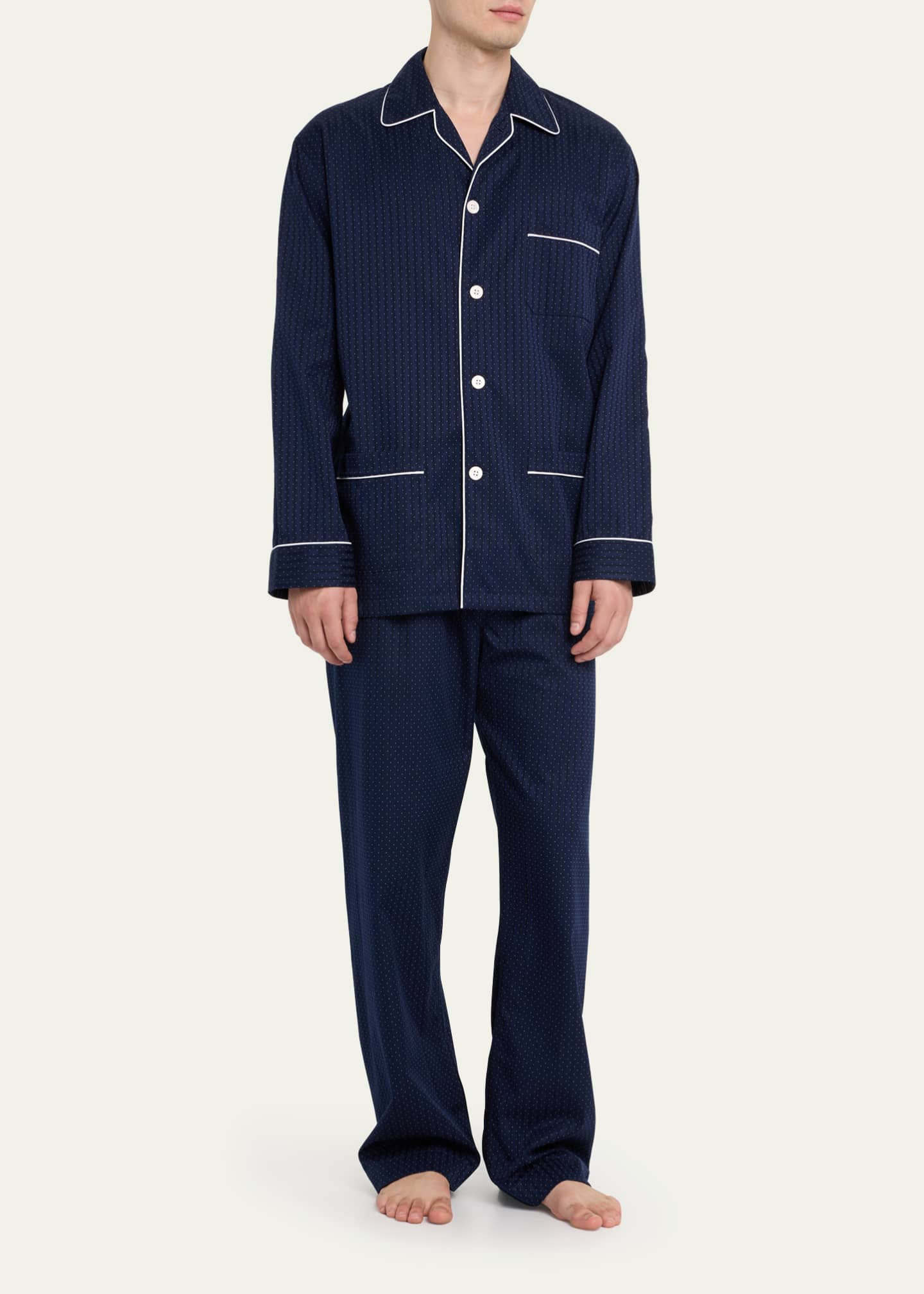 Derek Rose Satin Stripe Dot Print Pajamas Bergdorf Goodman