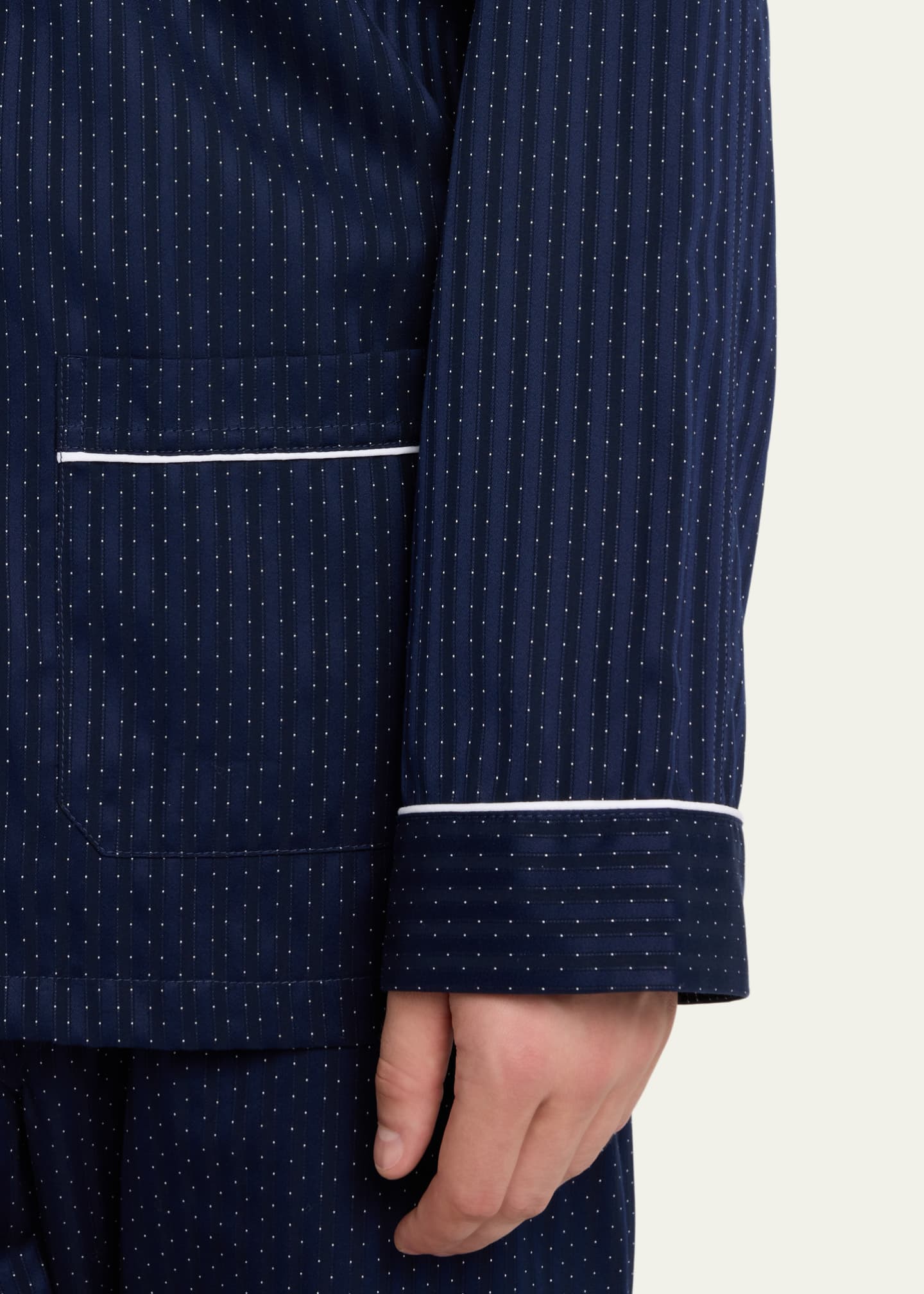 Derek Rose Satin-Stripe Dot-Print Pajamas Image 4 of 4