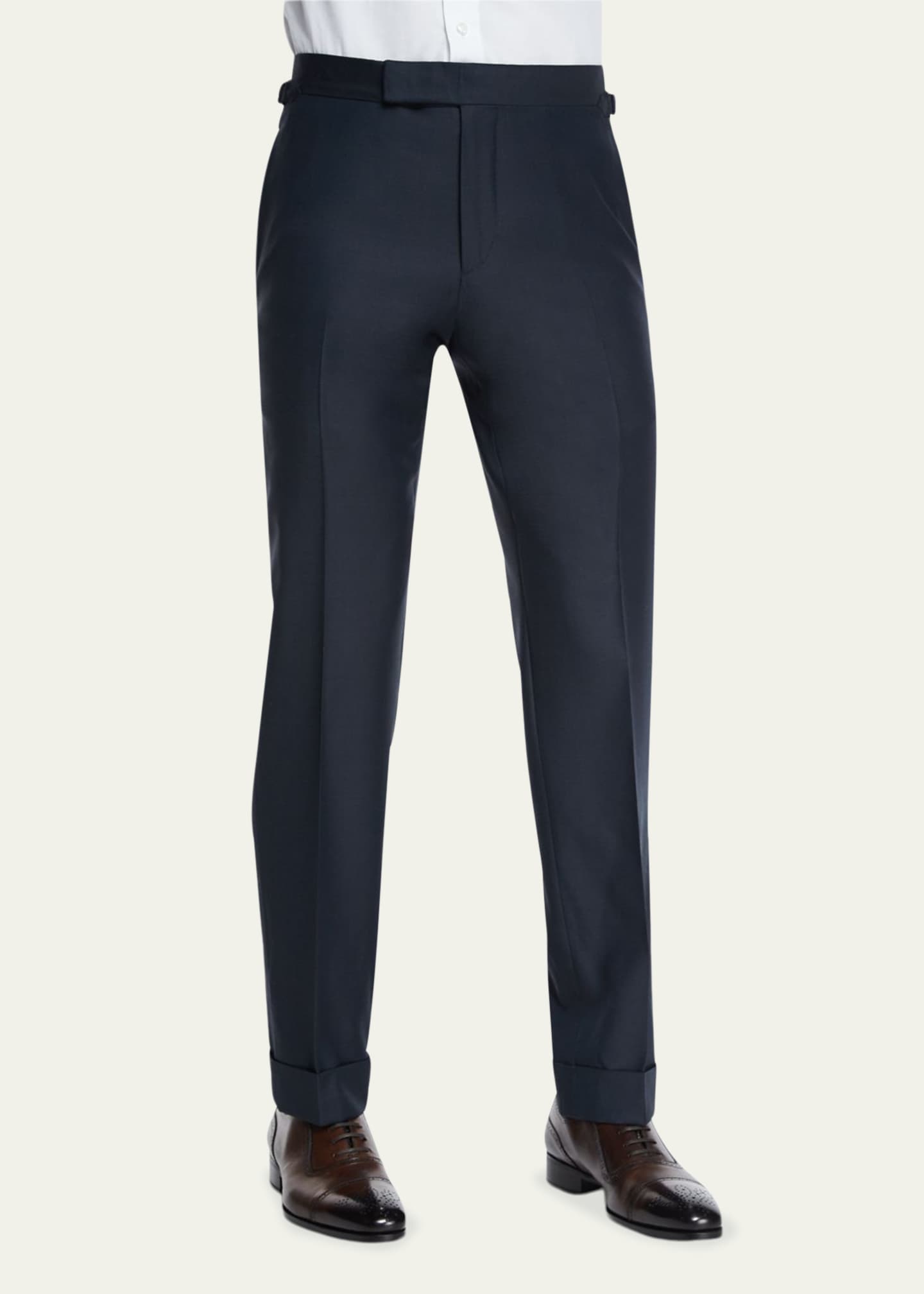 TOM FORD O'Connor Base Flat-Front Sharkskin Trousers, Navy - Bergdorf ...