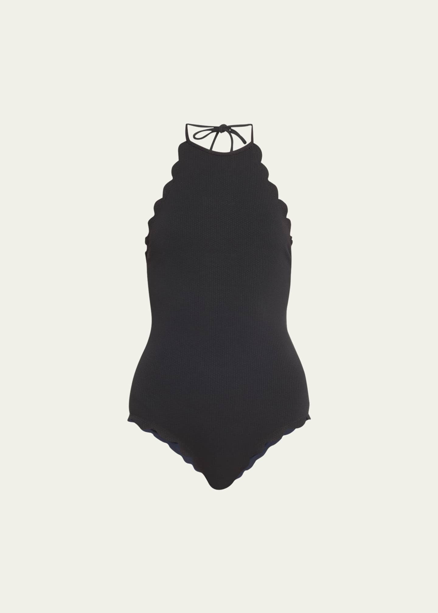 Scalloped halter swimsuit shop