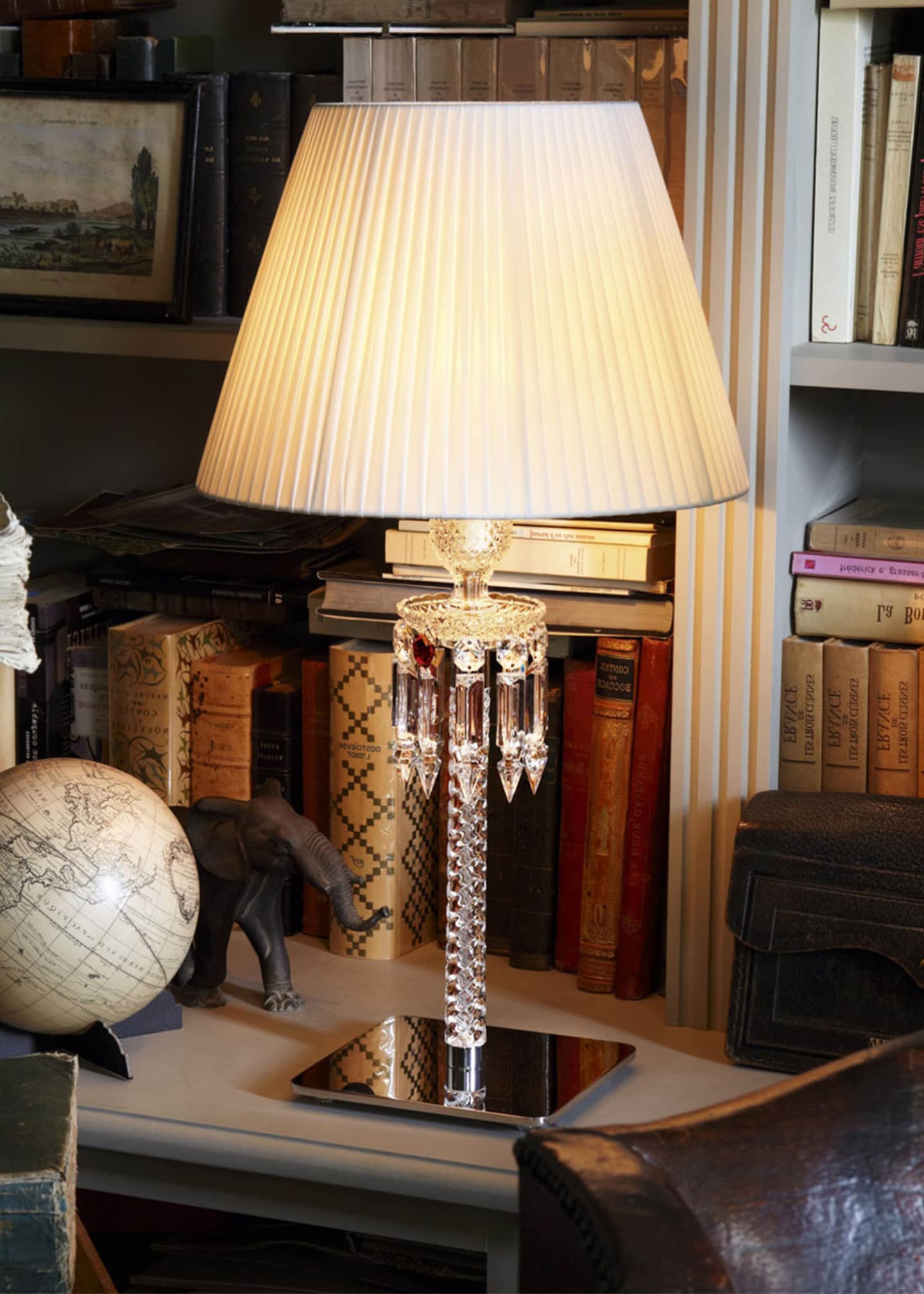 Baccarat Torch Crystal Desk Lamp with White Shade Bergdorf Goodman