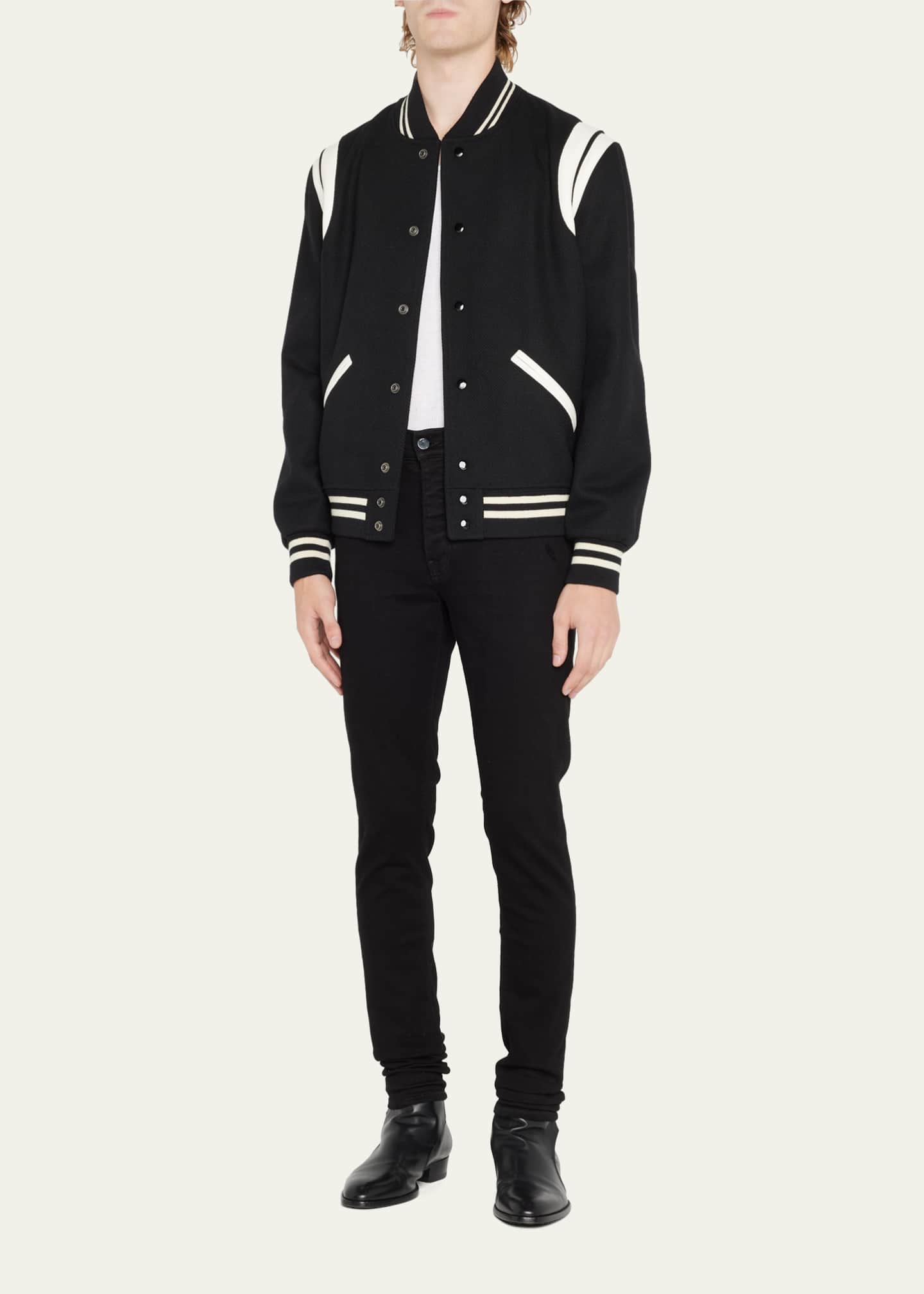 Teddy Wool Blend Varsity Jacket in Black - Saint Laurent