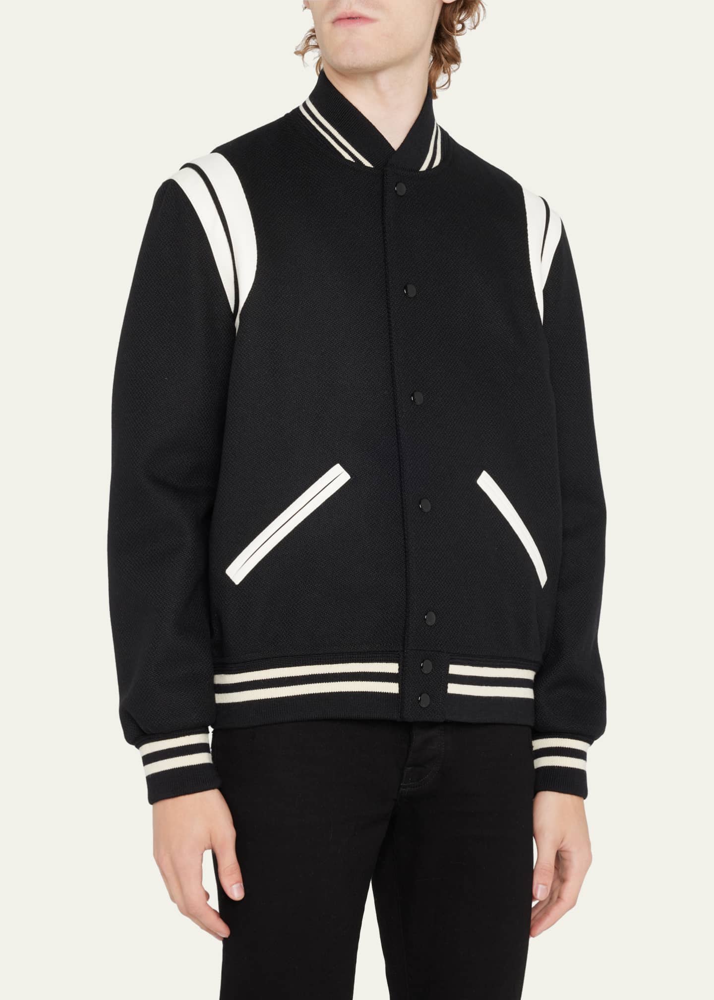 Teddy Wool Blend Varsity Jacket in White - Saint Laurent