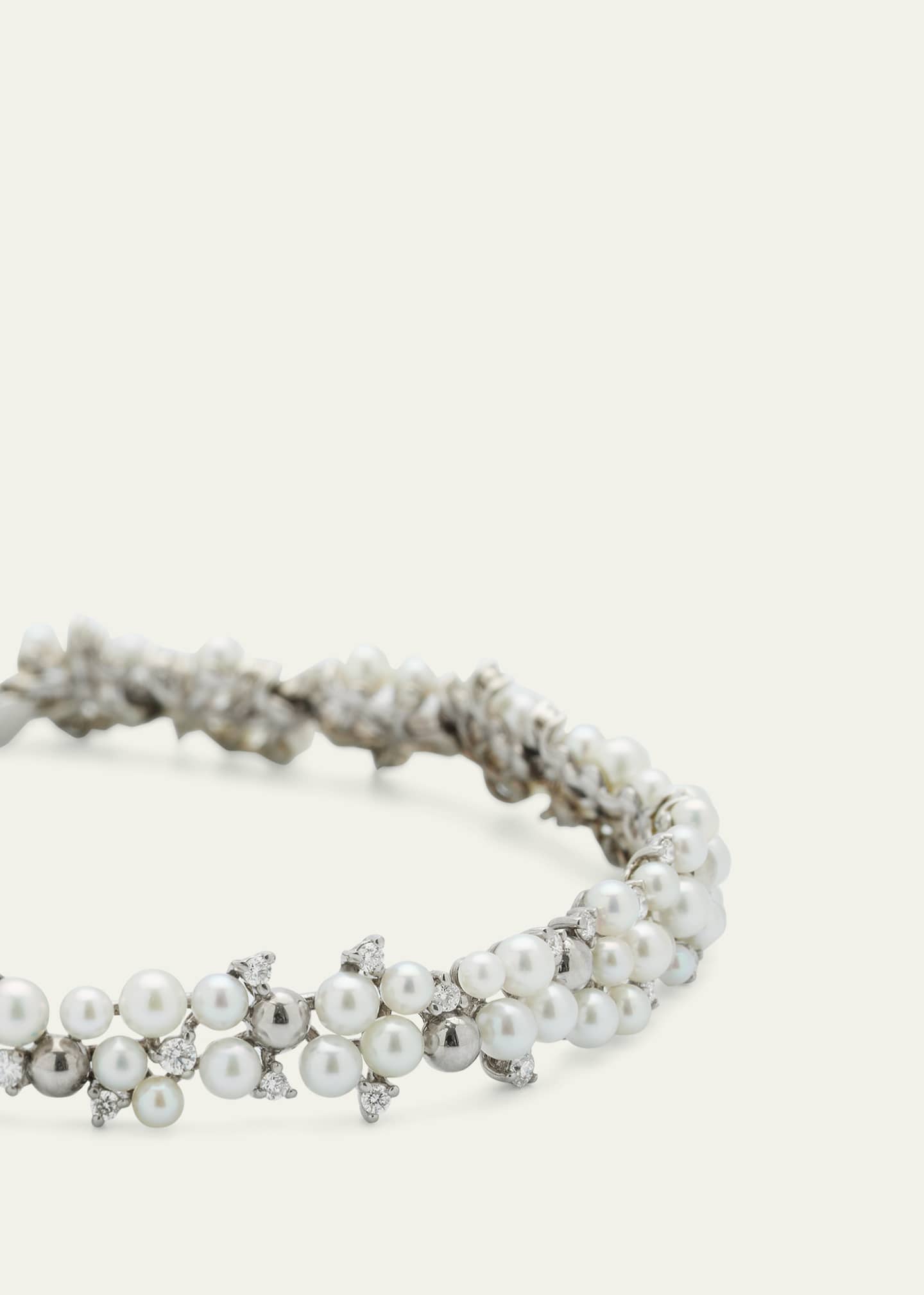 Paul Morelli White Gold LaGrange Pearl Link Bracelet With Diamonds Image 3 of 4