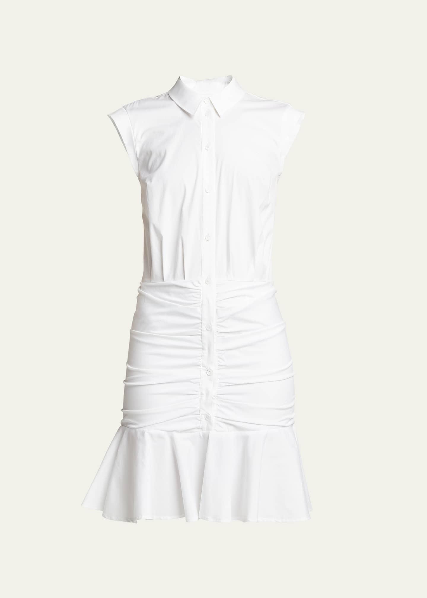 Veronica Beard Bell Sleeveless Ruched Stretch Poplin Dress, White Image 1 of 5