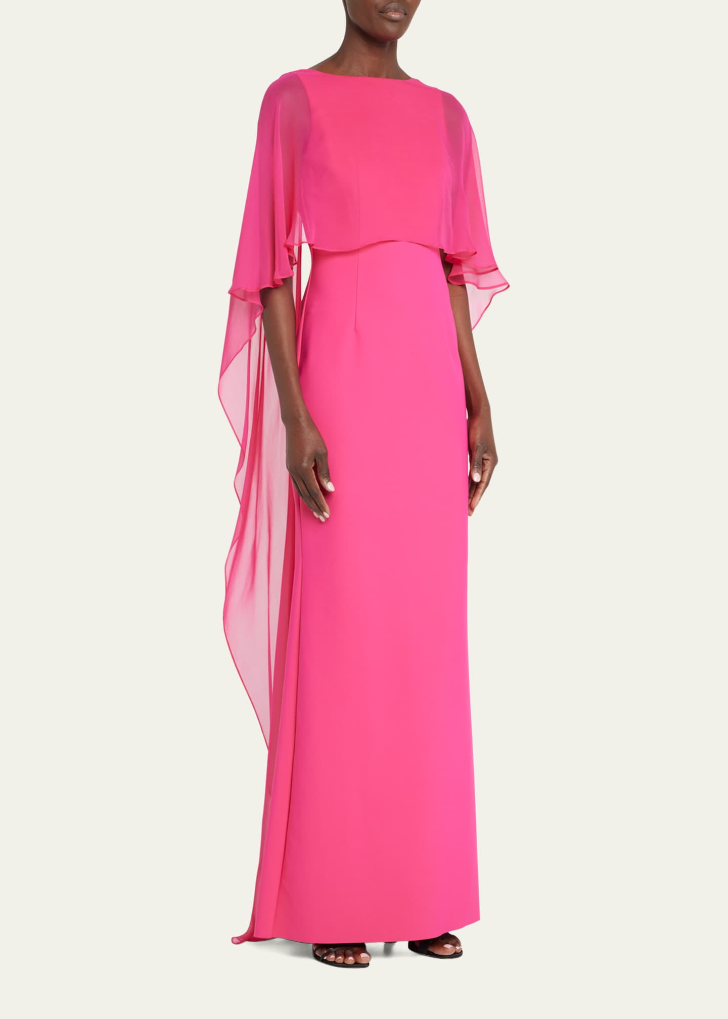 Rickie Freeman for Teri Jon Cape-Sleeve Crepe Column Gown Image 2 of 5