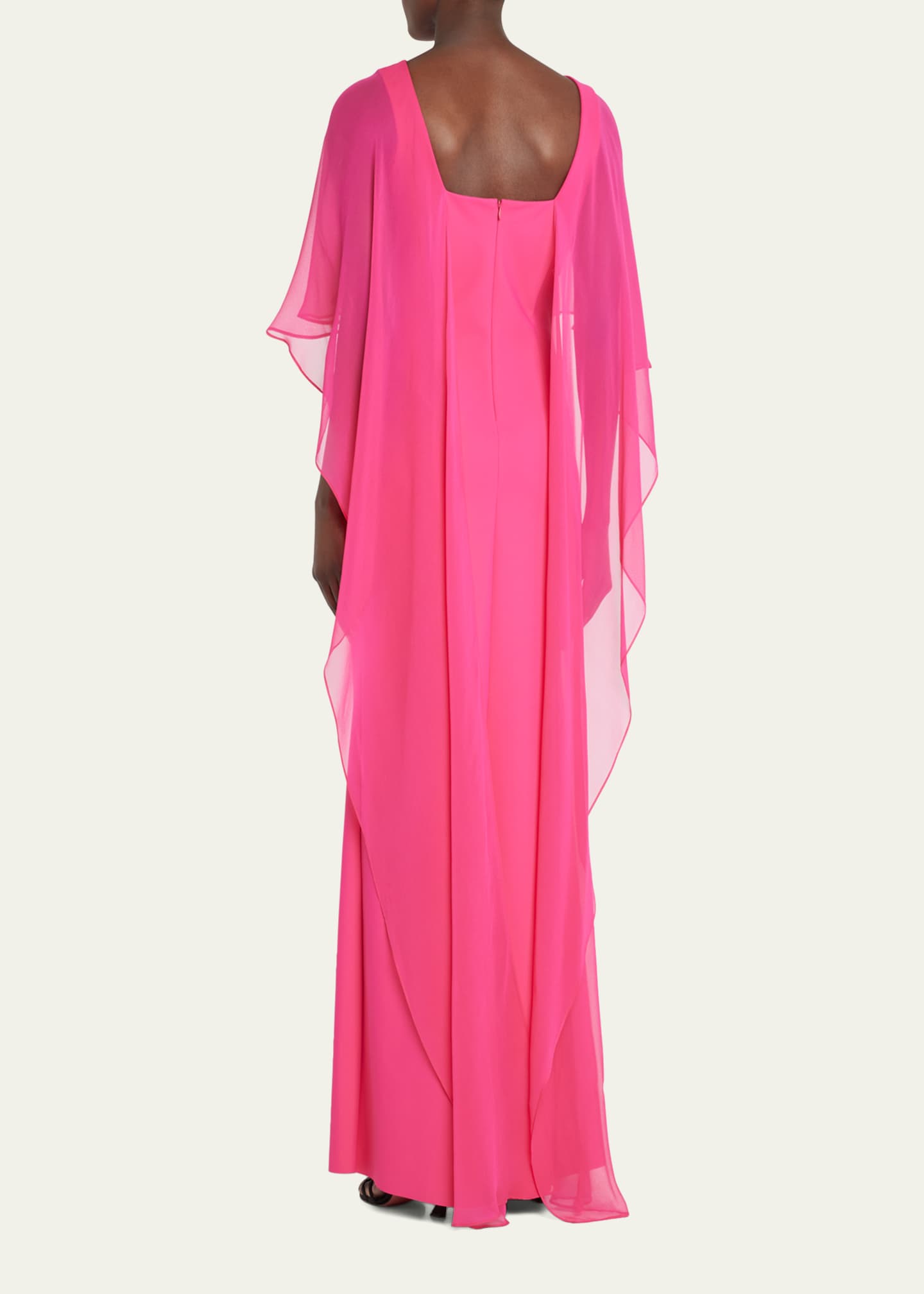Rickie Freeman for Teri Jon Cape-Sleeve Crepe Column Gown Image 3 of 5