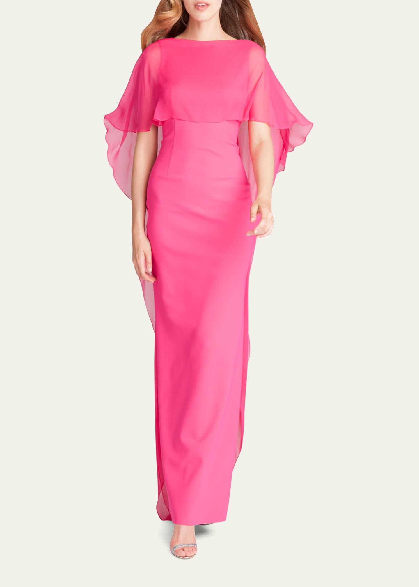 Rickie Freeman for Teri Jon Cape-Sleeve Crepe Column Gown Image 4 of 5