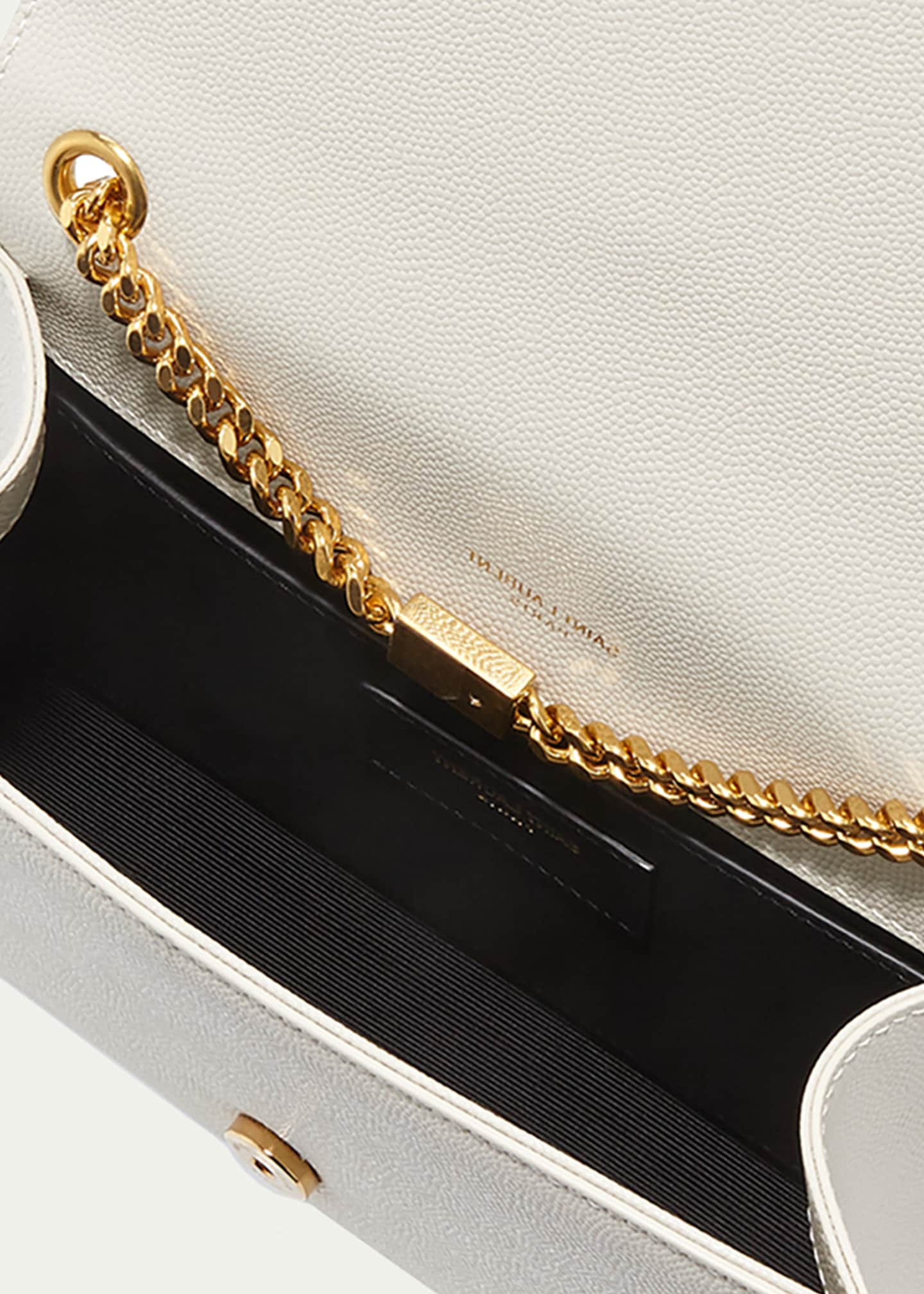 Saint Laurent Kate Small Ysl Shoulder Bag in Grained Leather White