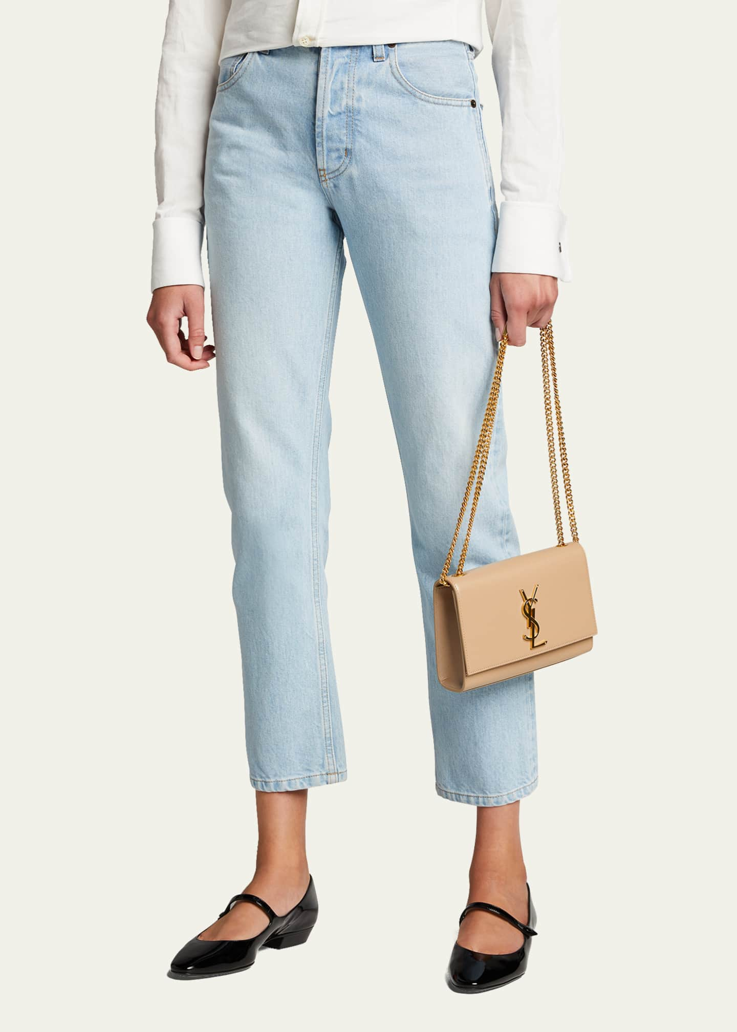 SAINT LAURENT Grain De Poudre Small Monogram Kate Satchel Icy