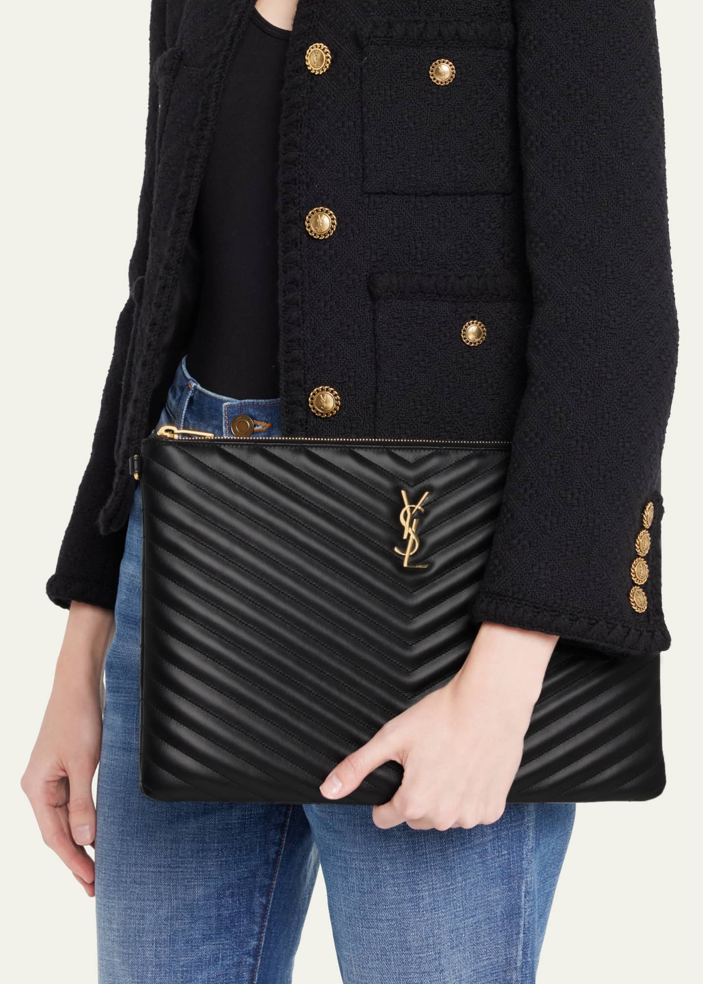 saint laurent quilted monogram leather pouch