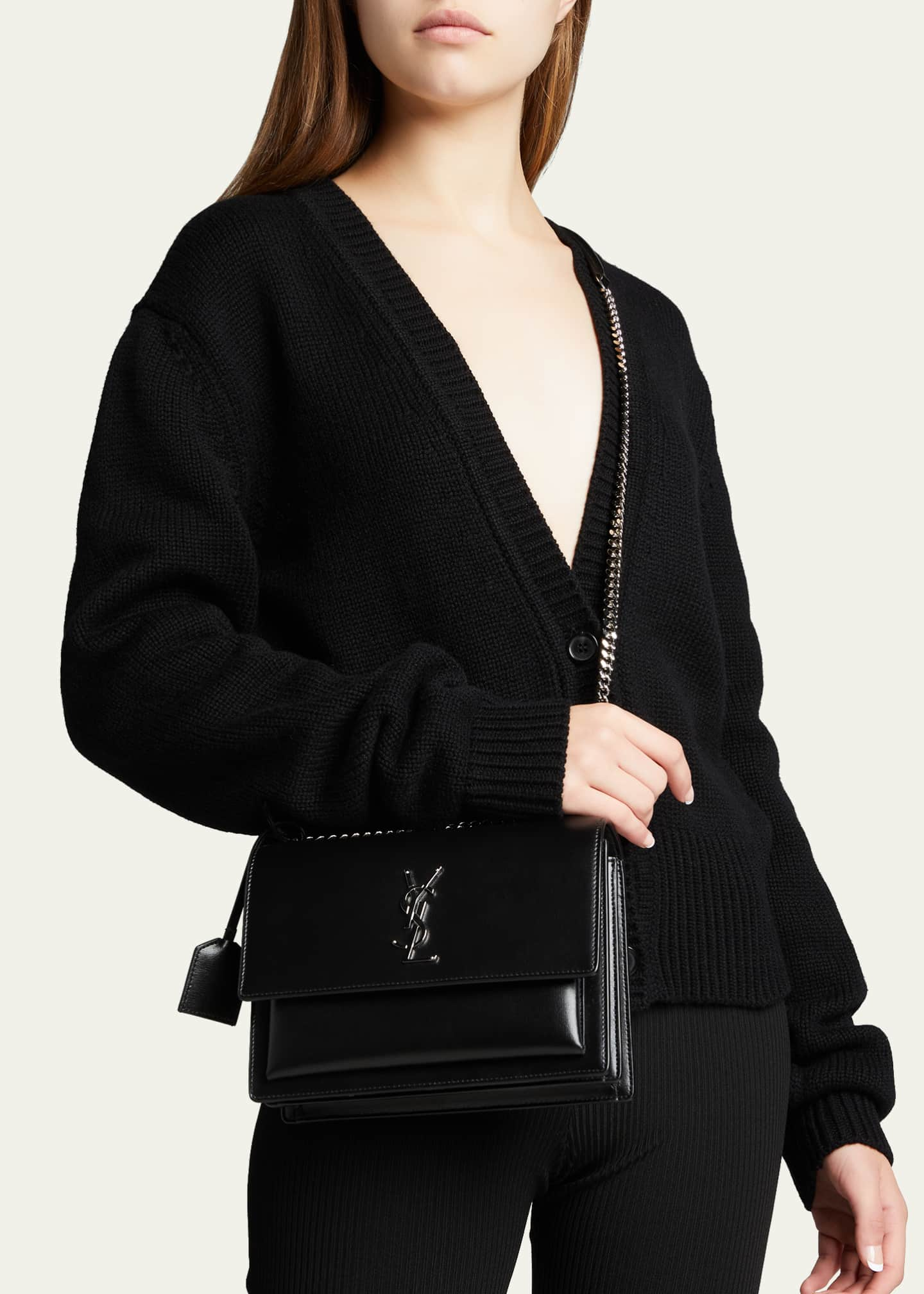 Saint Laurent Sunset Medium Monogram Ysl Crossbody Bag Black