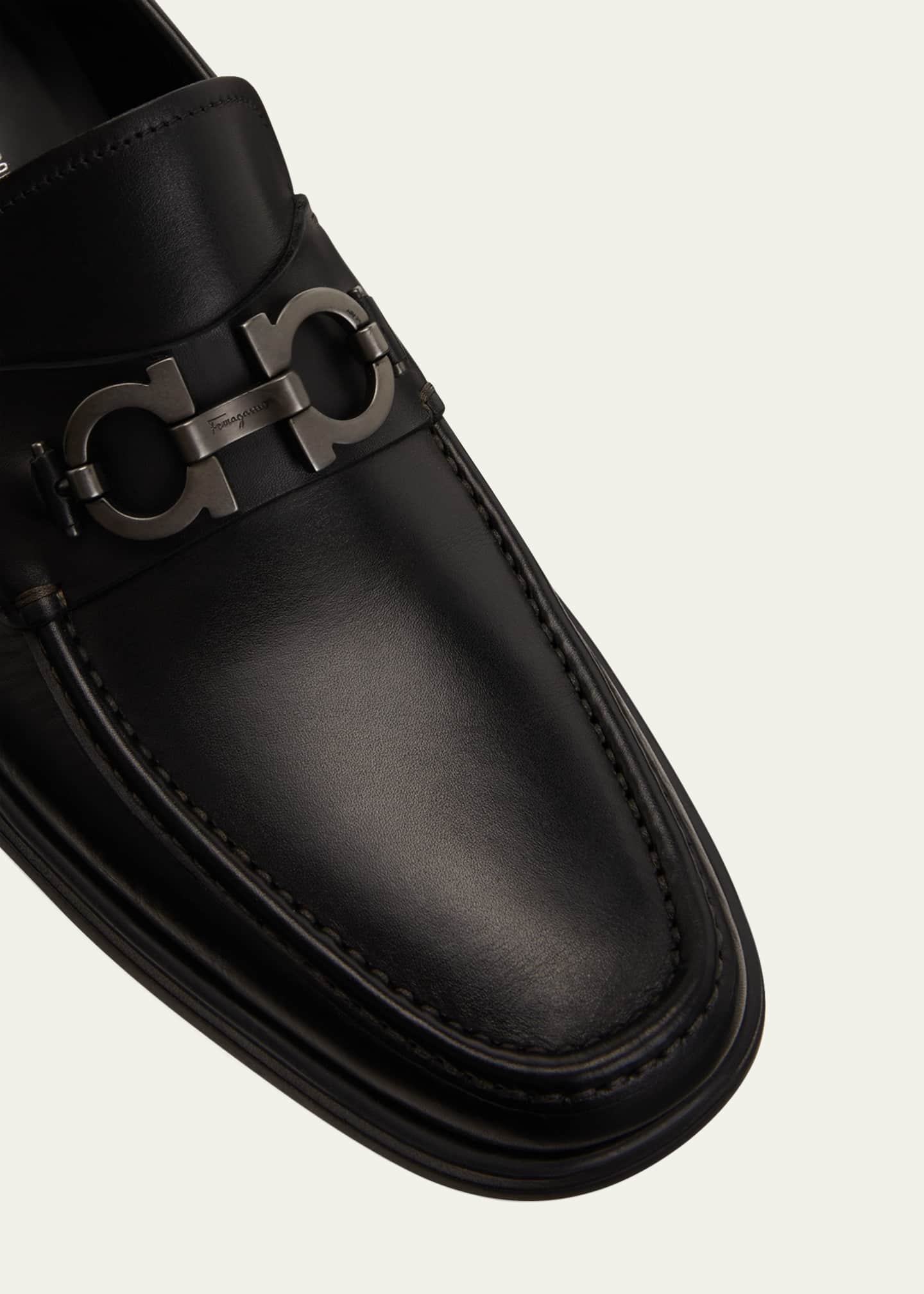 Ferragamo Men's Leather Lug-Sole Loafer, Black - Bergdorf Goodman