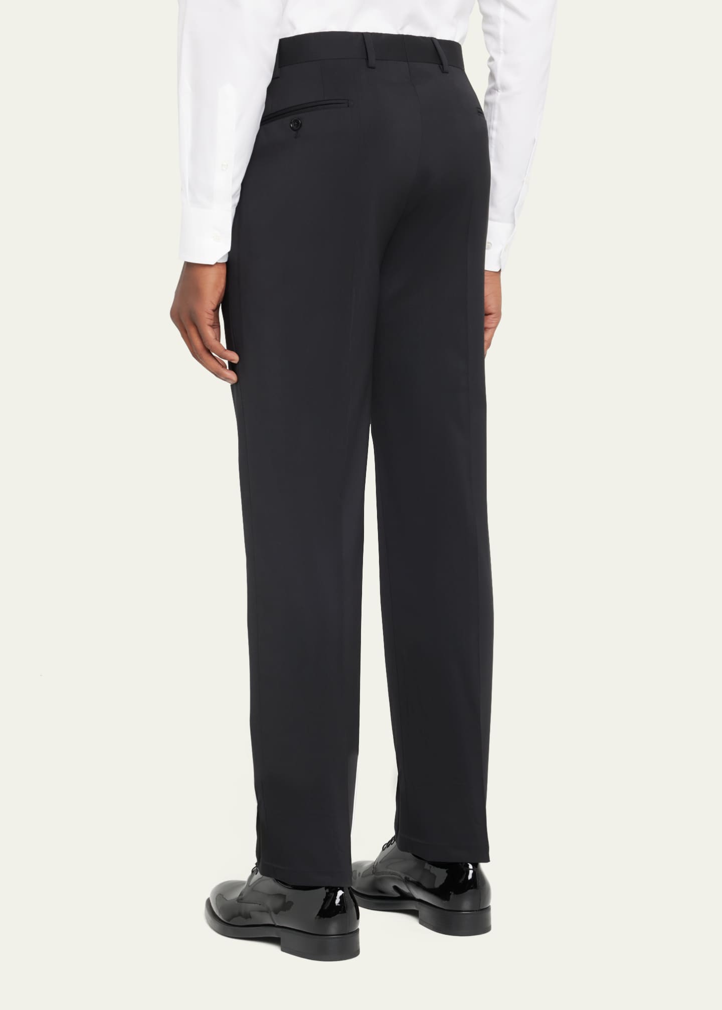 Giorgio Armani Basic Wool Flat-Front Trousers, Black Image 3 of 5