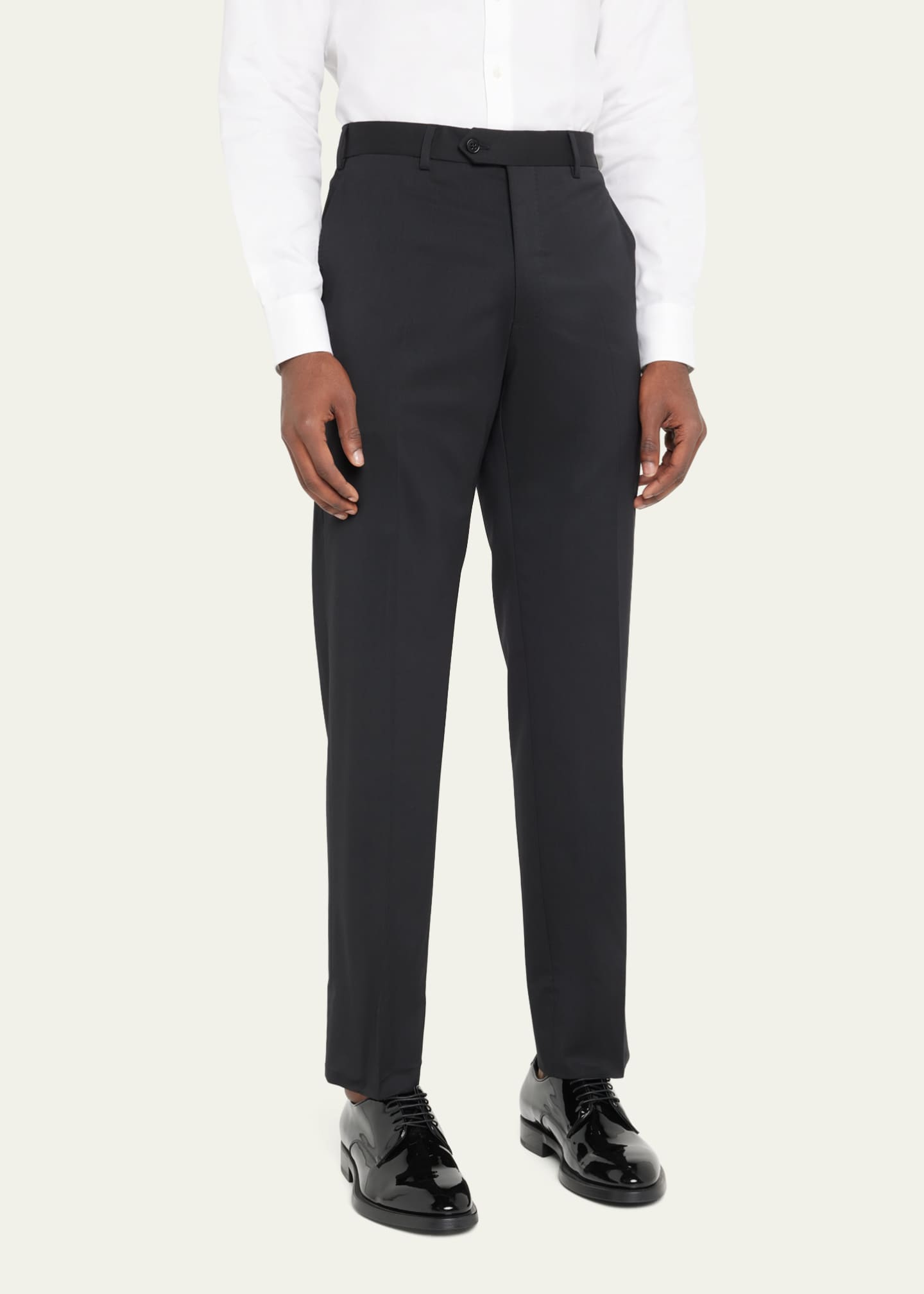 Giorgio Armani Basic Wool Flat-Front Trousers, Black Image 4 of 5