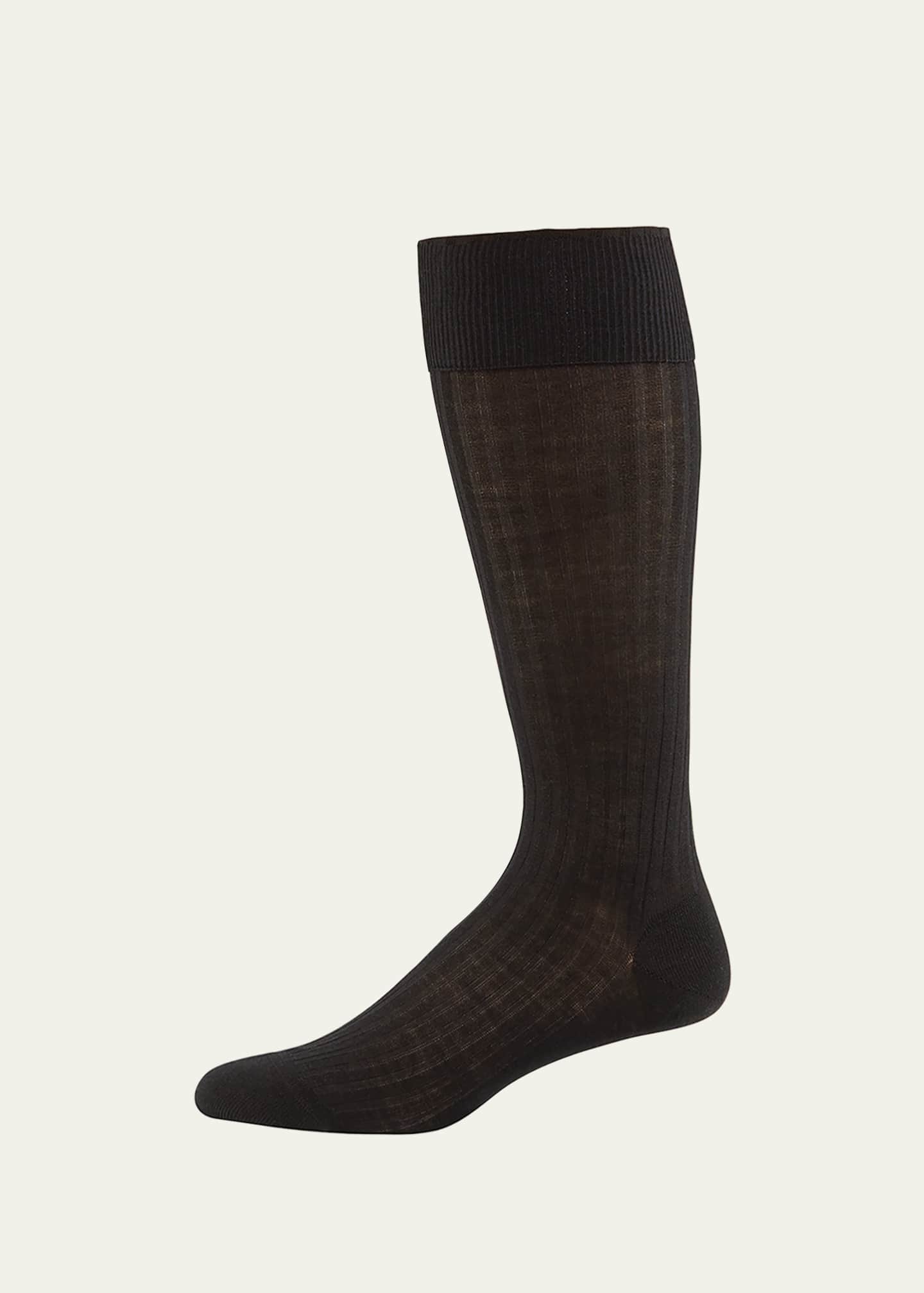 Pantherella Men's Laburnum Over-the-Calf Ribbed Merino Wool Socks, Size M