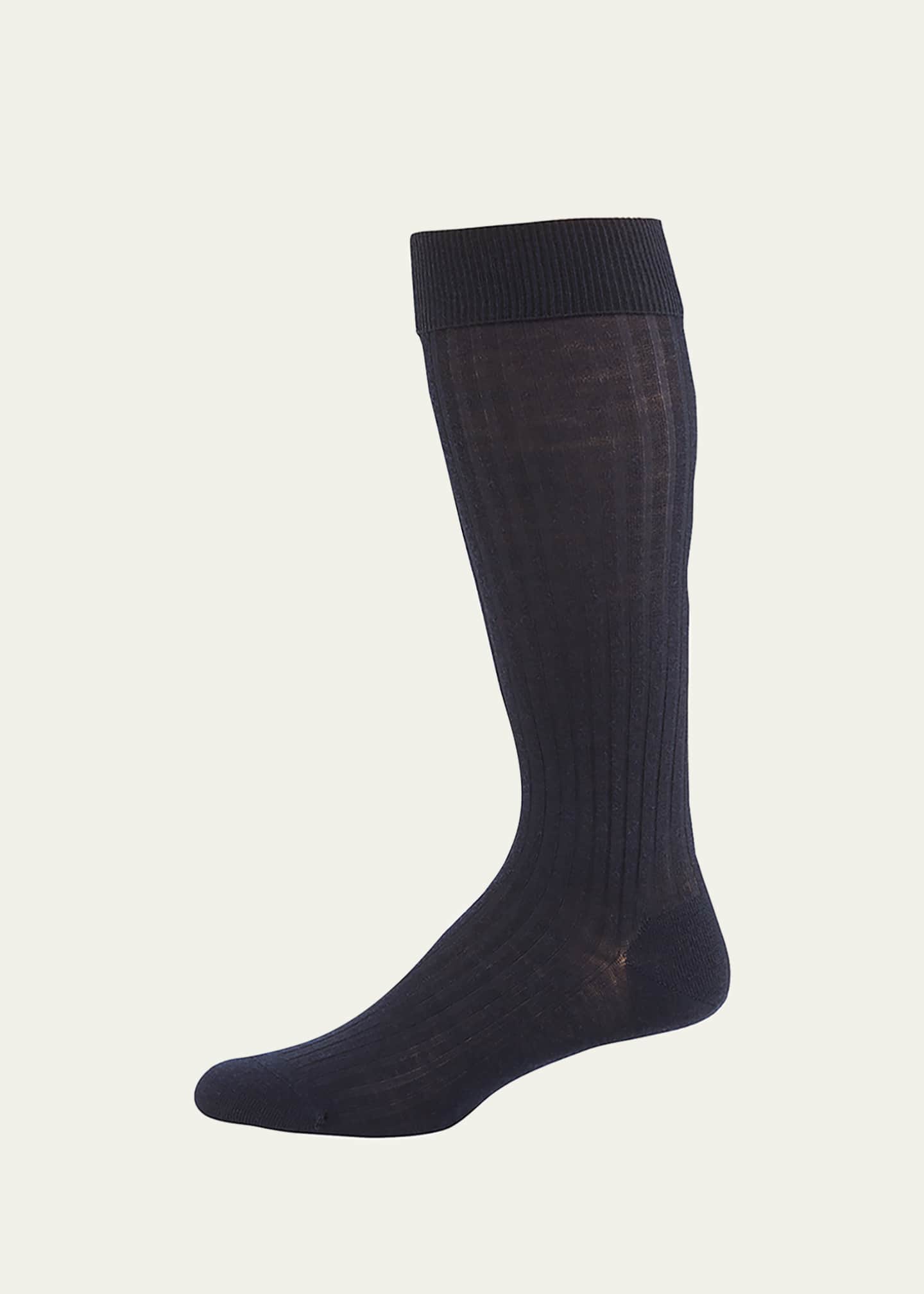 Pantherella Men's Laburnum Over-the-Calf Ribbed Merino Wool Socks, Size M