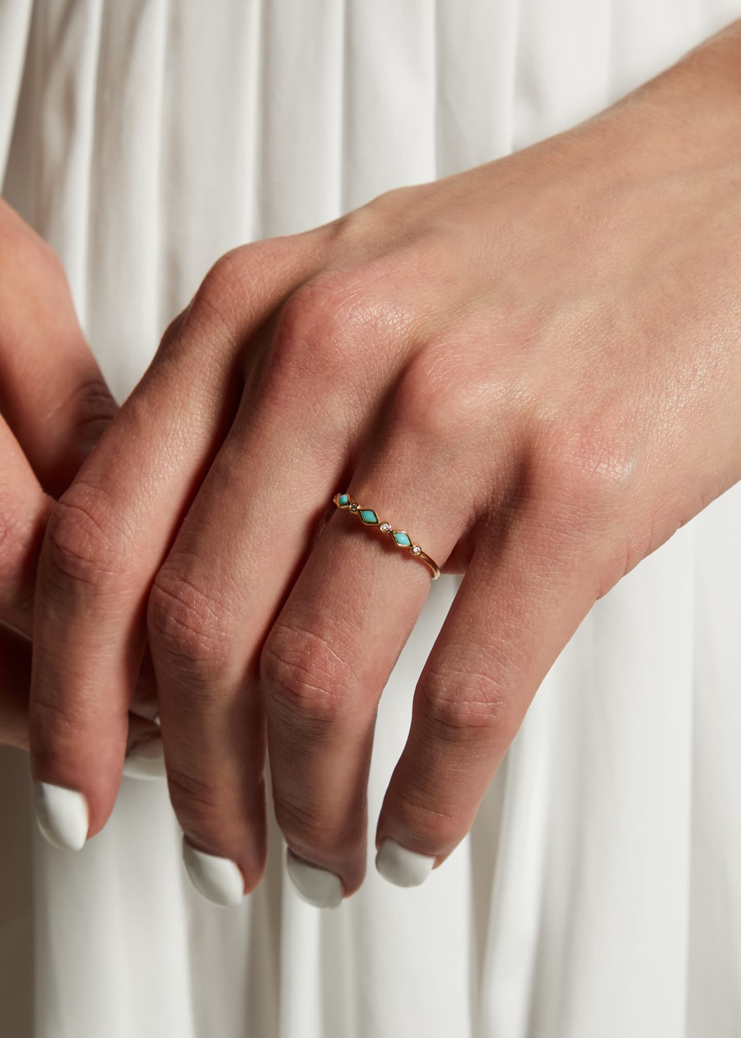 Sydney Evan Turquoise Bezel & Diamond Stacking Ring Image 2 of 5
