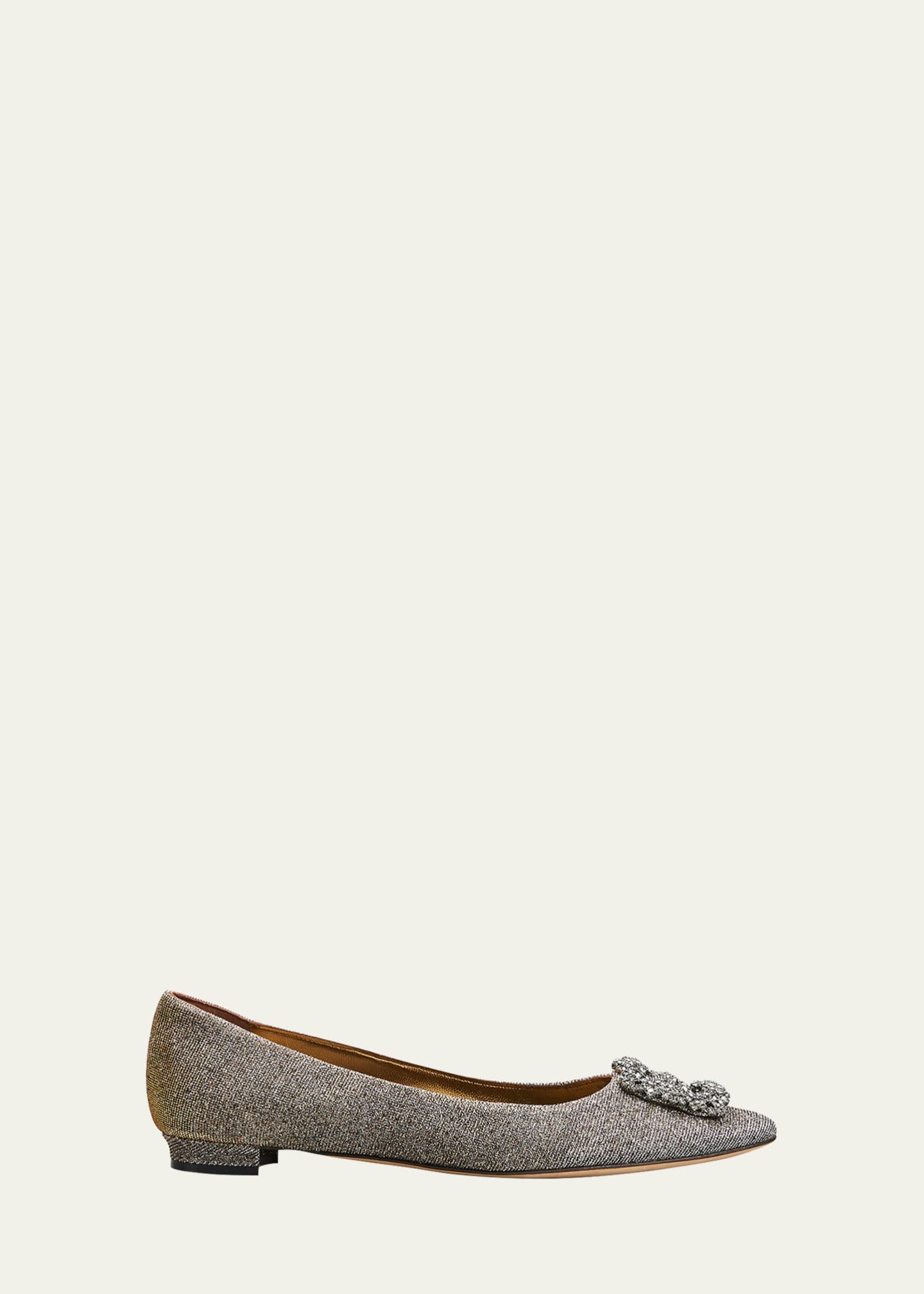 Manolo Blahnik Hangisi Metallic Fabric Buckle Flat