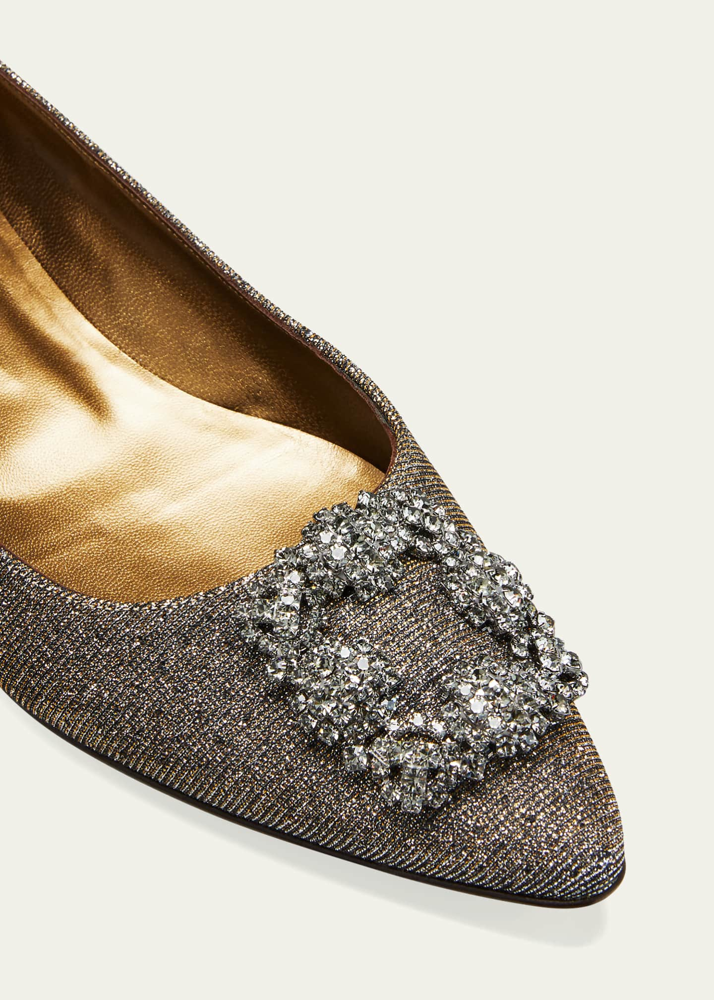 Manolo Blahnik Hangisi Metallic Fabric Buckle Flat - Bergdorf Goodman