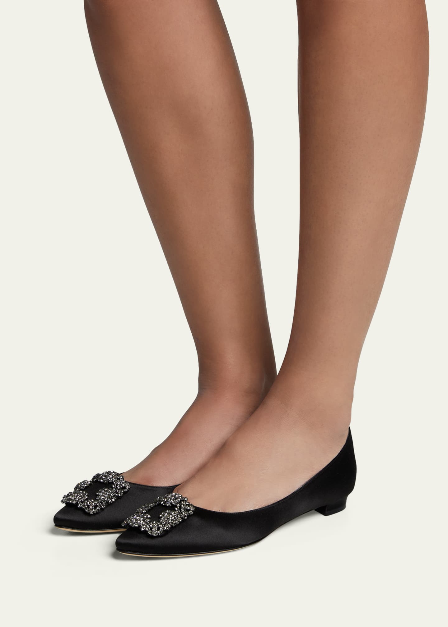 Manolo Blahnik Hangisi Crystal Buckle Satin Flat