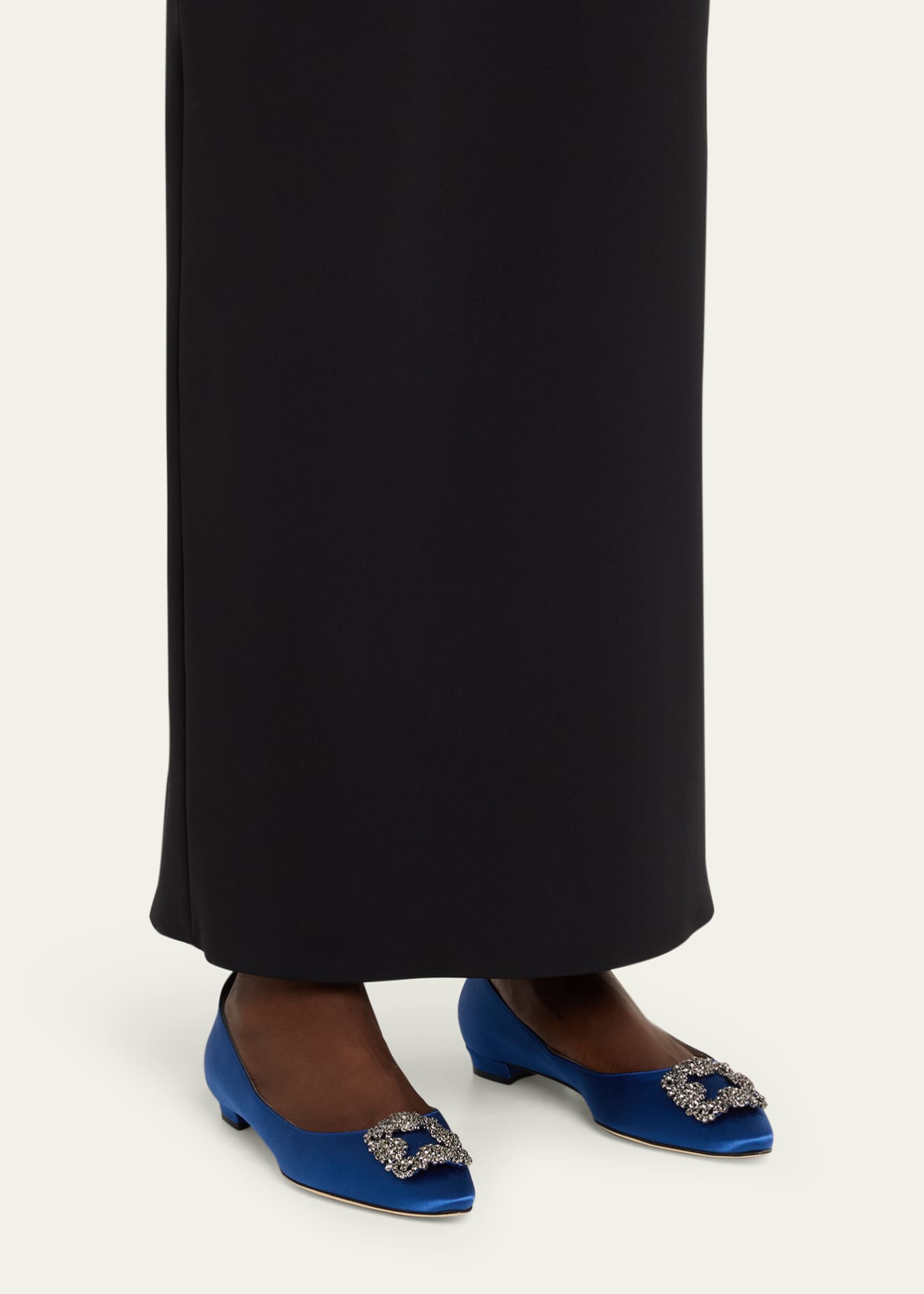 Manolo Blahnik Hangisi Crystal-Buckle Satin Flat - Bergdorf Goodman