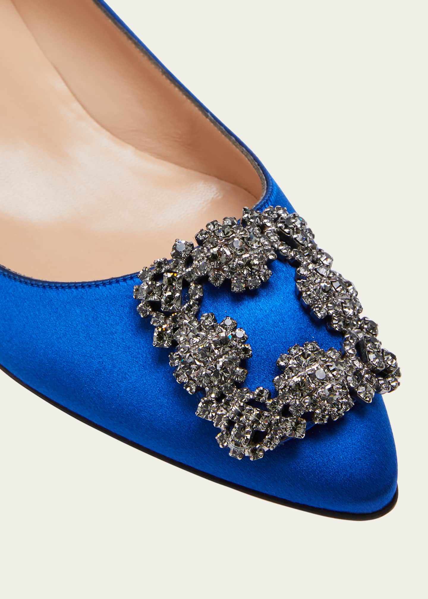 Manolo Blahnik Hangisi Crystal Buckle Satin Flat Bergdorf Goodman
