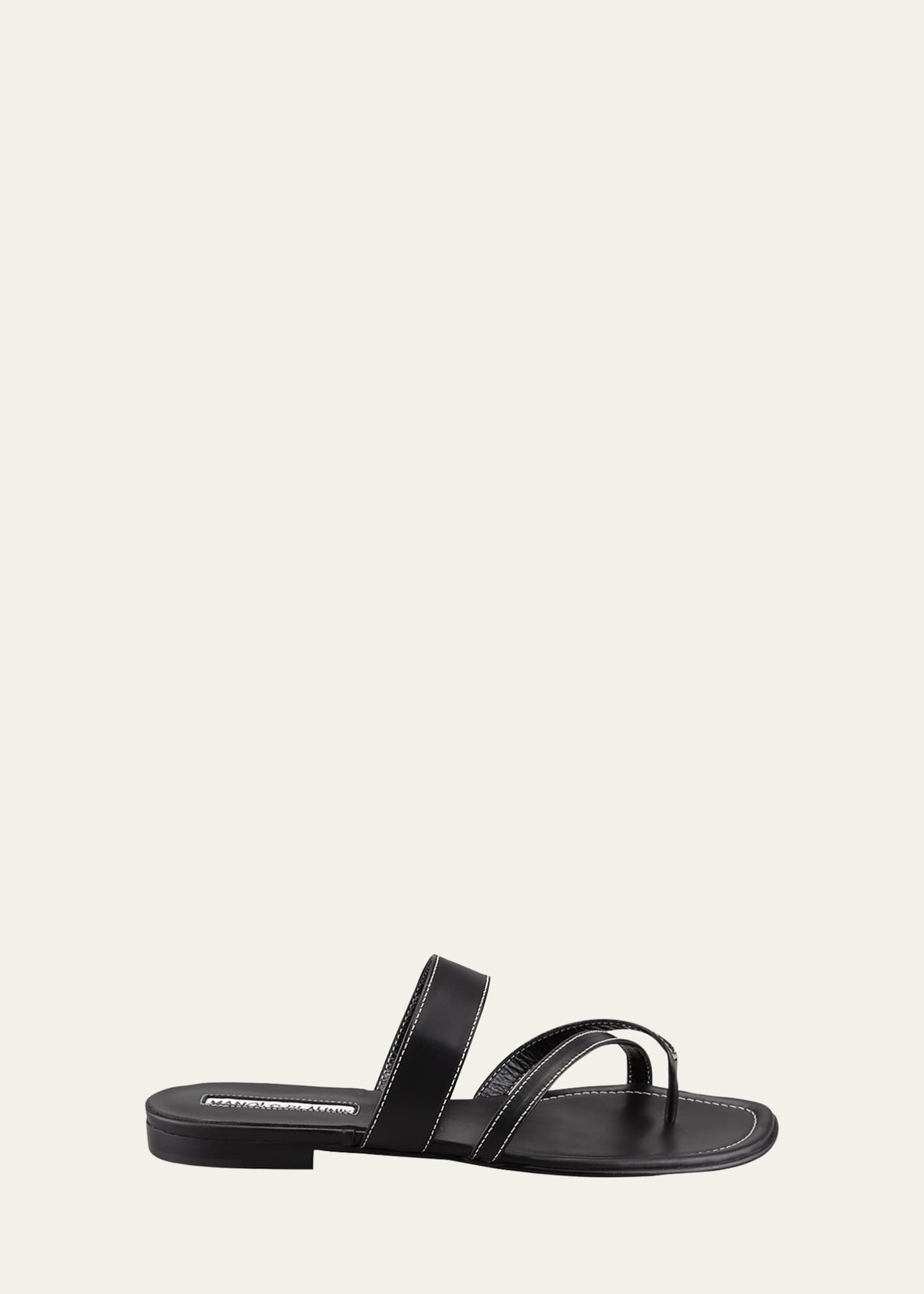 Manolo Blahnik Susa Flat Leather Sandals - Bergdorf Goodman