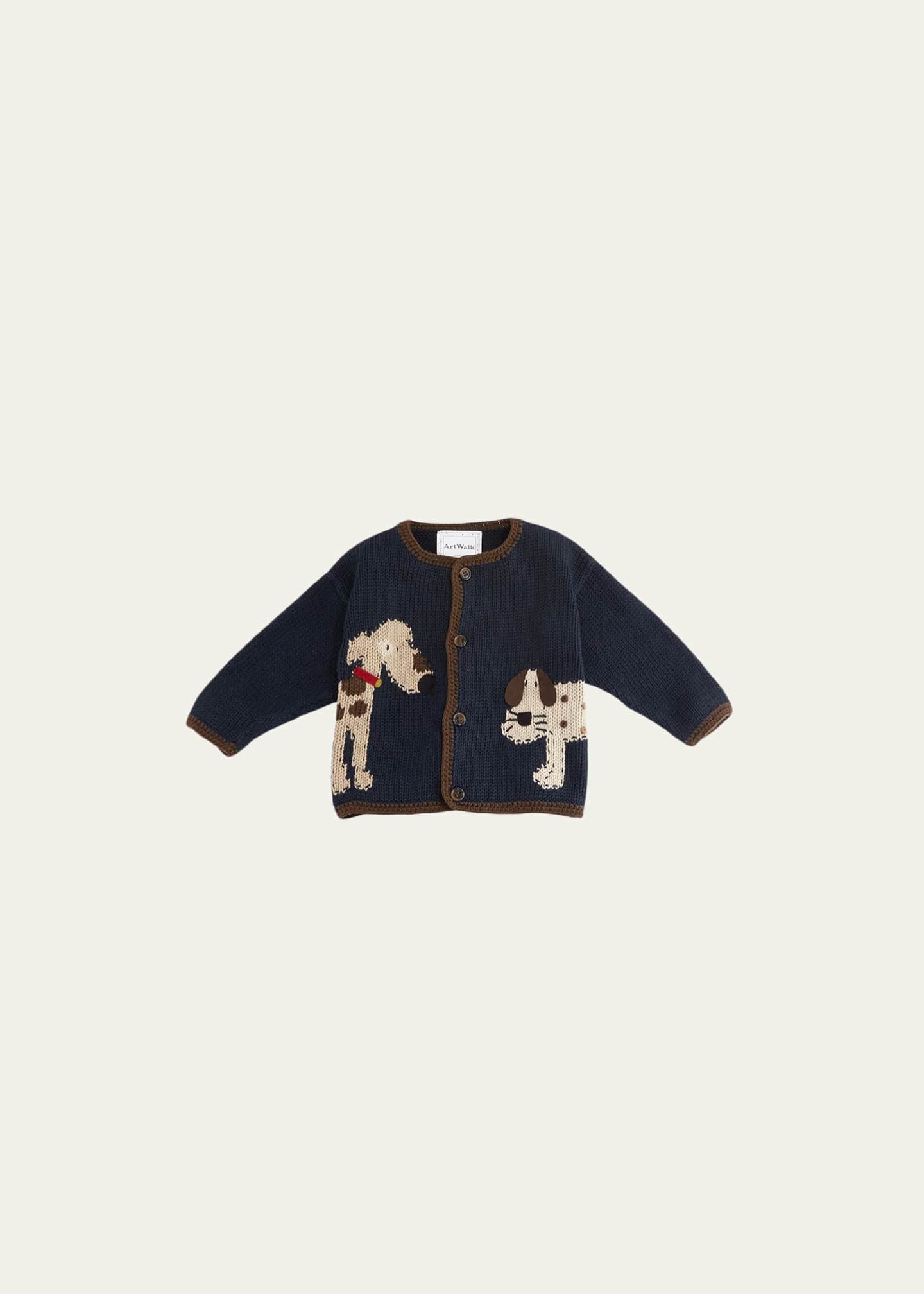 Art Walk Woof Woof Cotton Button-Front Sweater, Blue, Size 6-24 Months